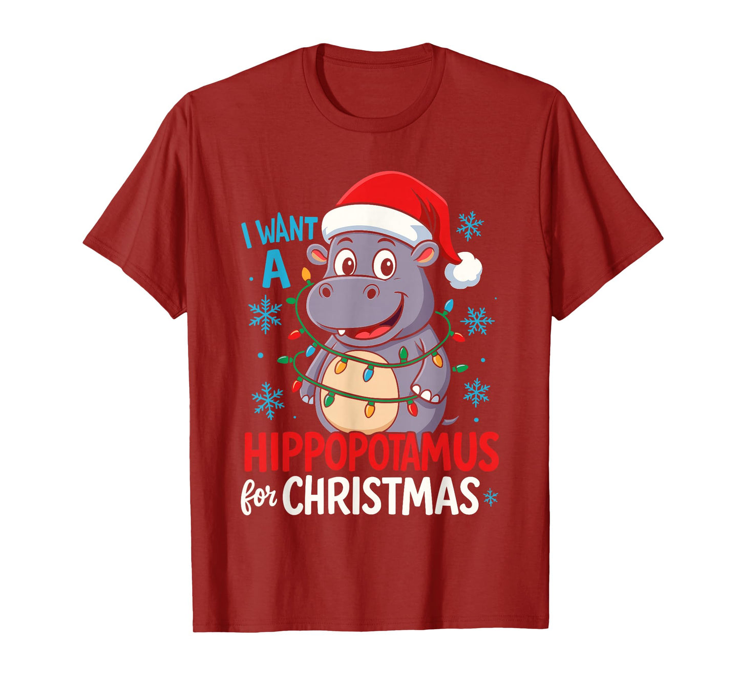 I Want a Hippopotamus for Christmas, Hippo Christmas Lights T-Shirt