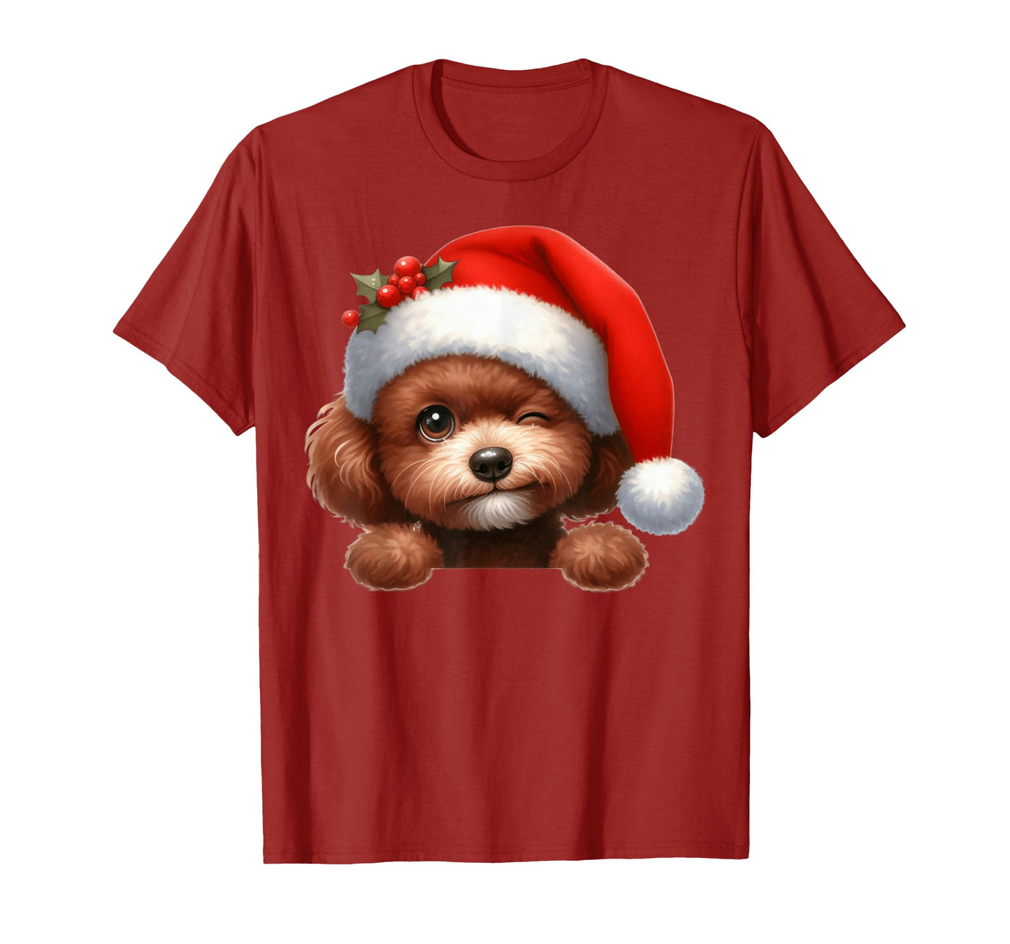 Golden Poodle Dog Christmas Santa Hat Dog Mom Dad T-Shirt
