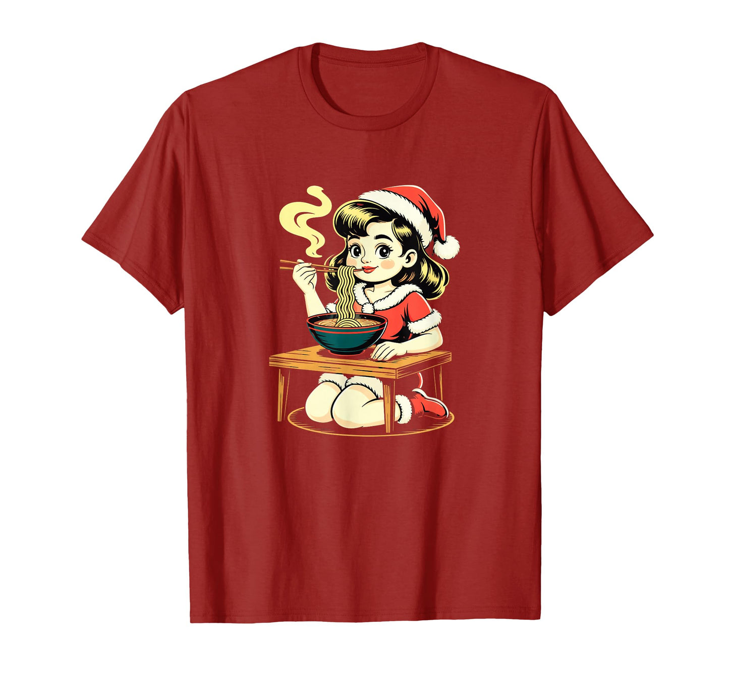 Anime Ramen Xmas Kawaii Santa Girl Eating Japanese Noodles T-Shirt