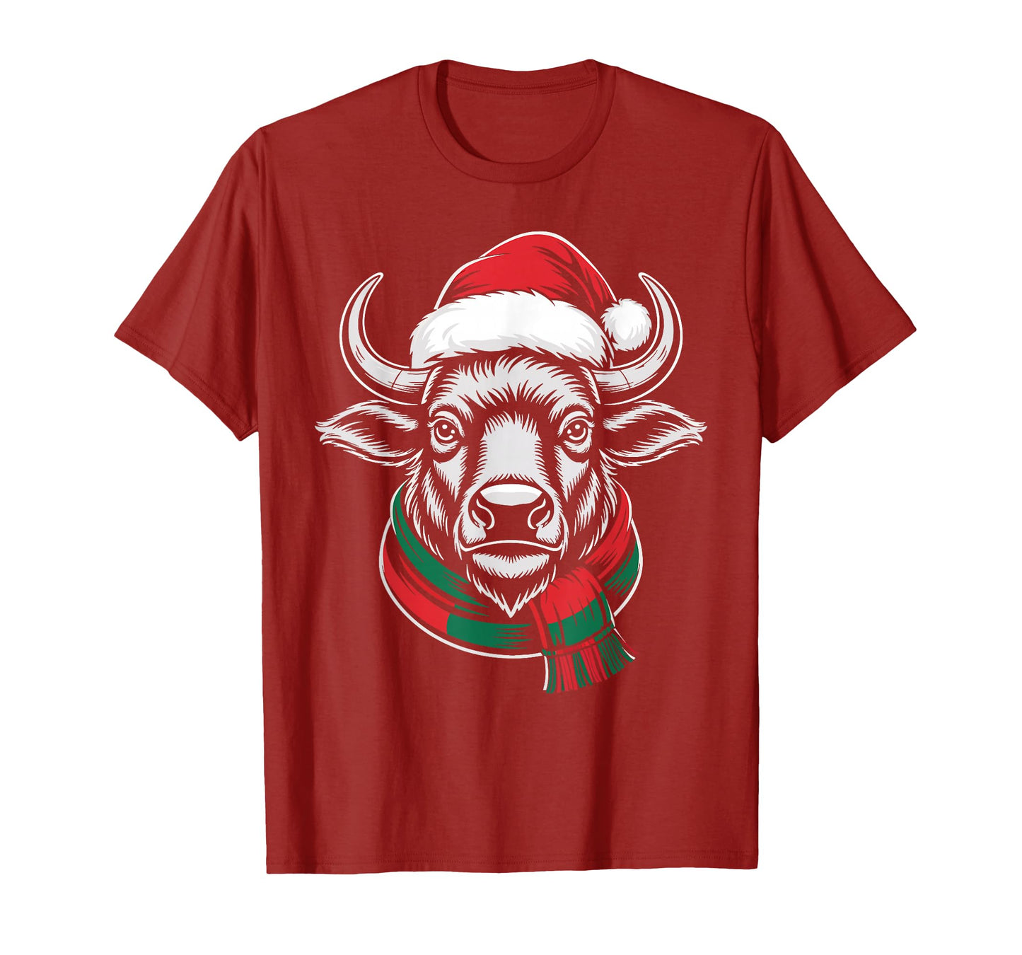 Buffalo Xmas Santa Hat Scarf Christmas Costume T-Shirt
