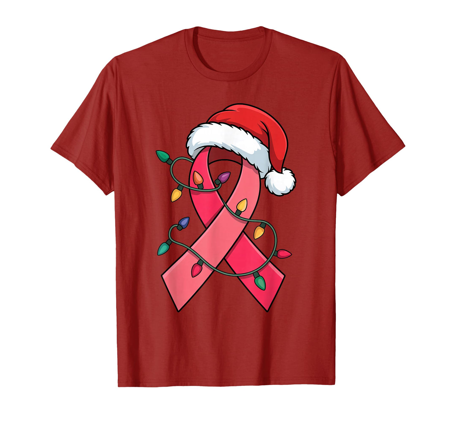Breast Cancer Survivor Pink Ribbon with Christmas Santa Hat T-Shirt