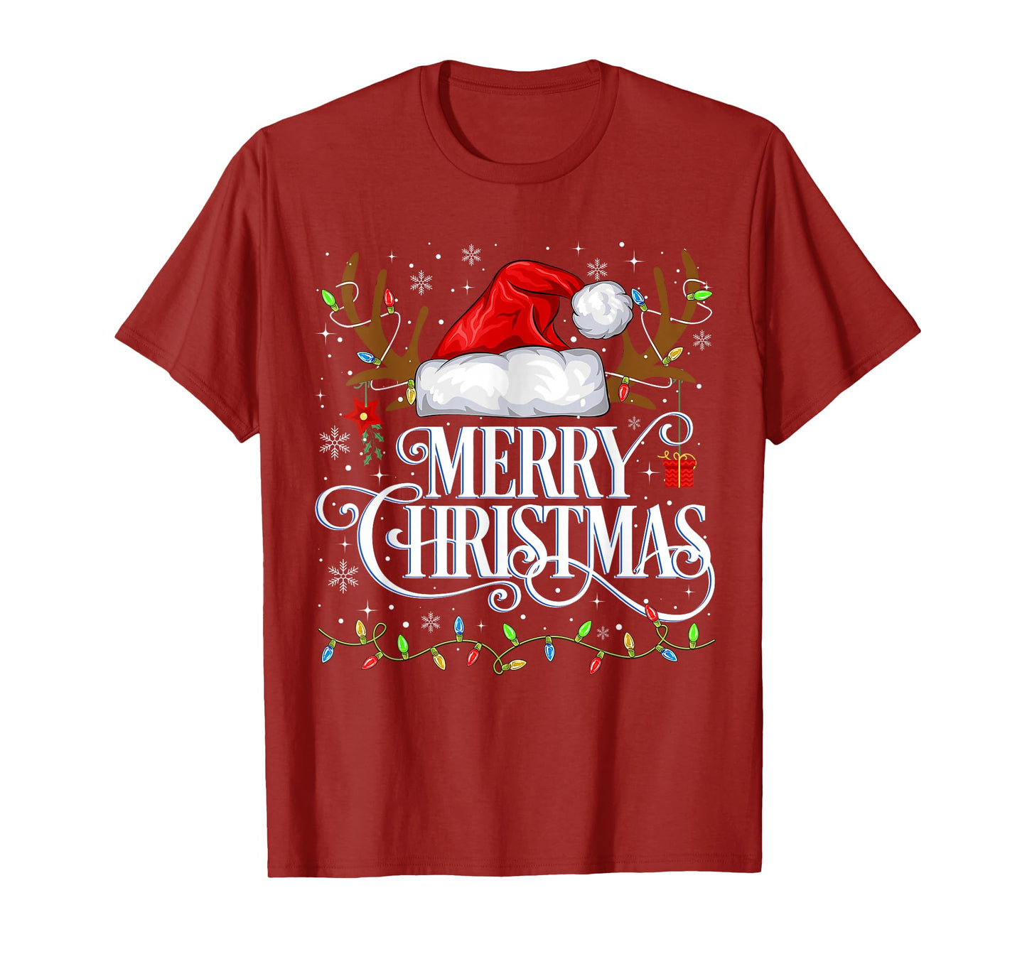 Merry Christmas Xmas Lights Santa Pajamas Snowflake Holiday T-Shirt