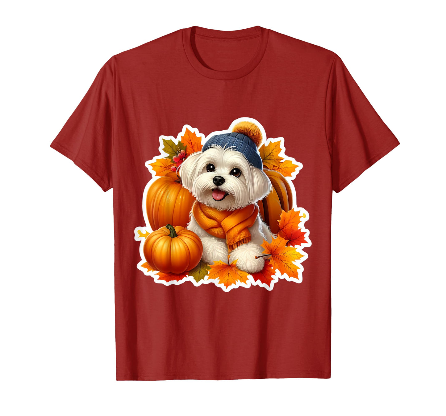 Autumn Fall Maltese Dog Owner Lover Pumpkin Leaves Vintage T-Shirt