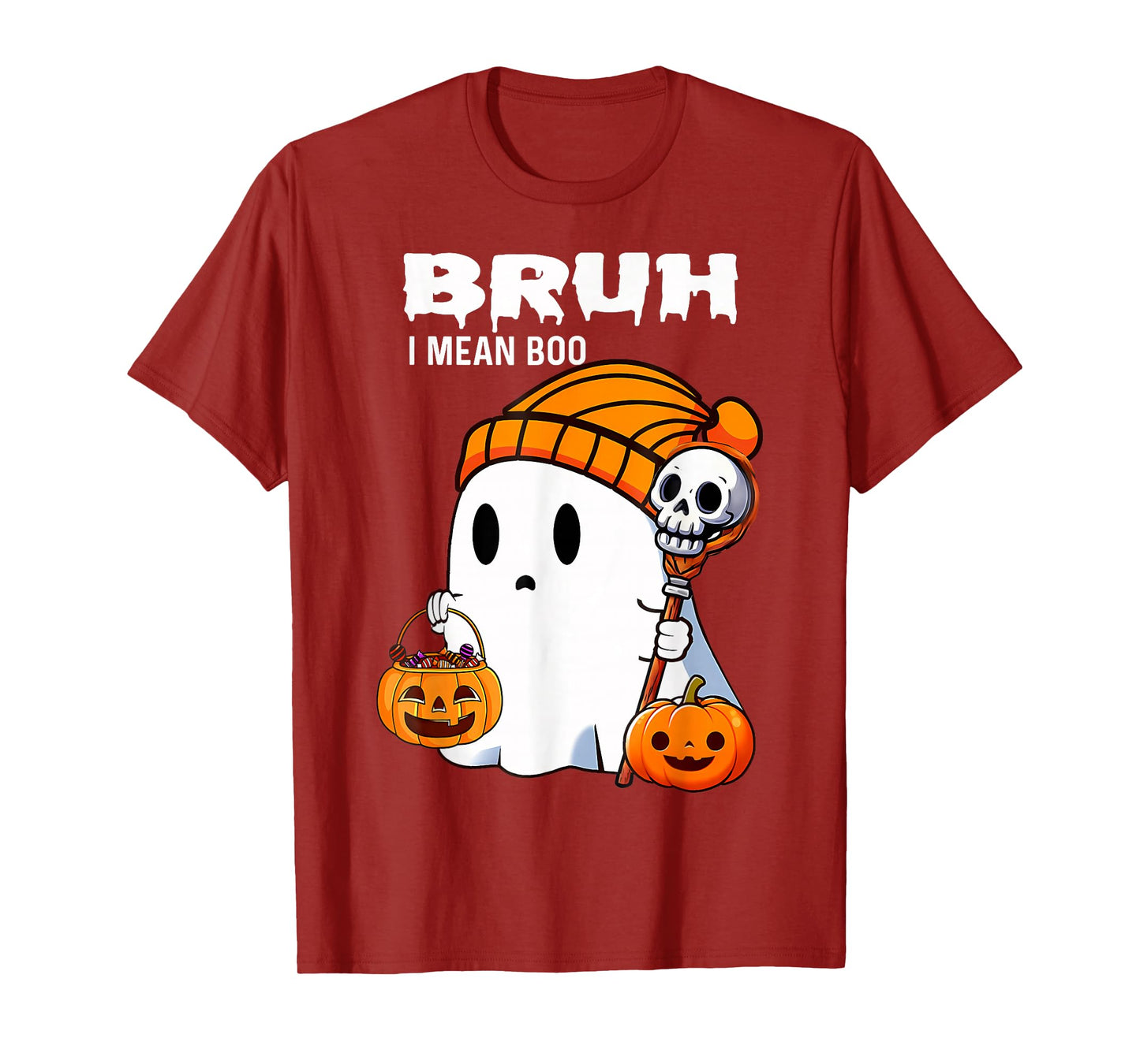 Halloween Bruh Ghost Boo Skull Pumpkin Boys Kids Men T-Shirt