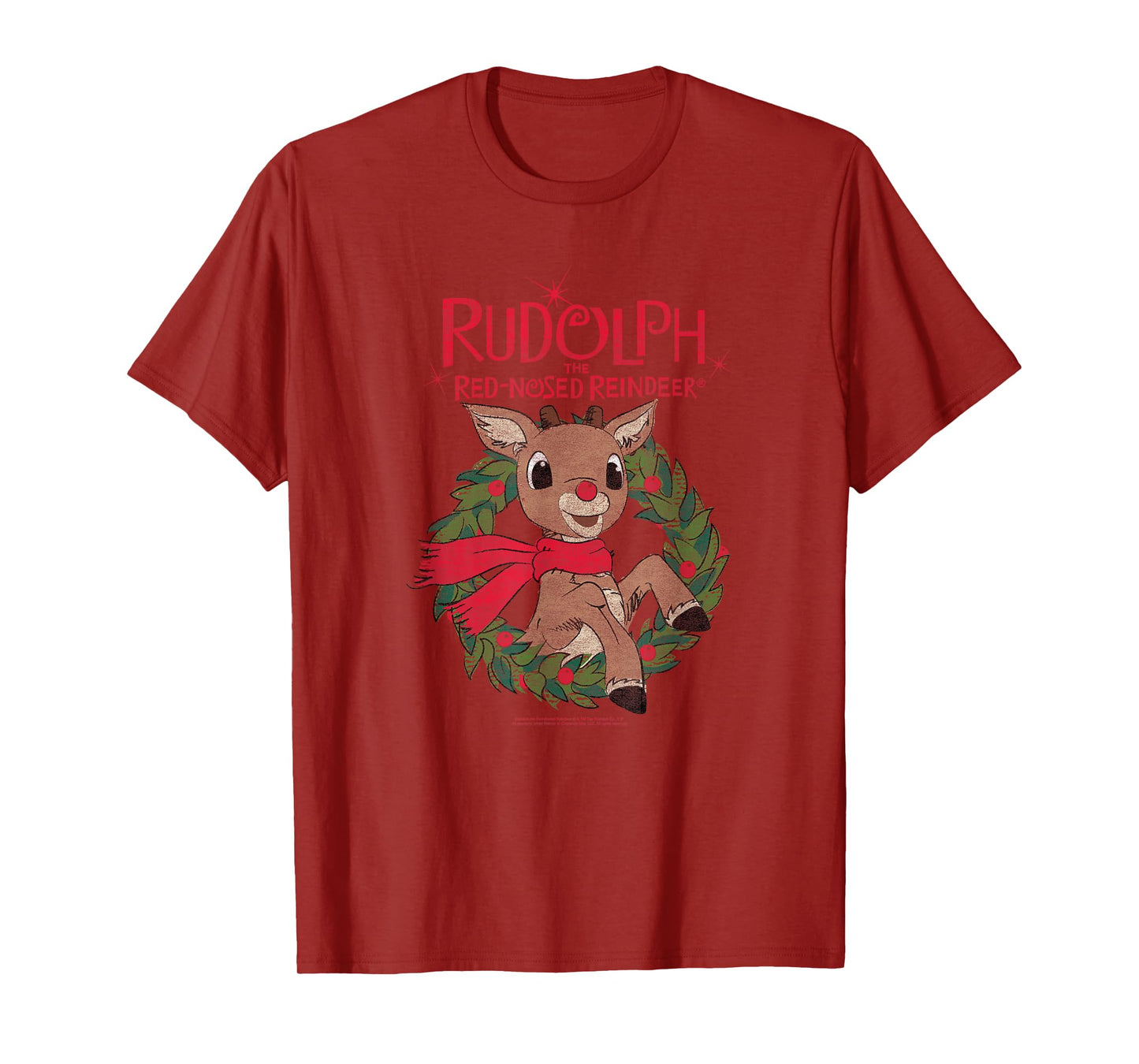 Rudolph Holiday Wreath Illustration Vintage Christmas T-Shirt