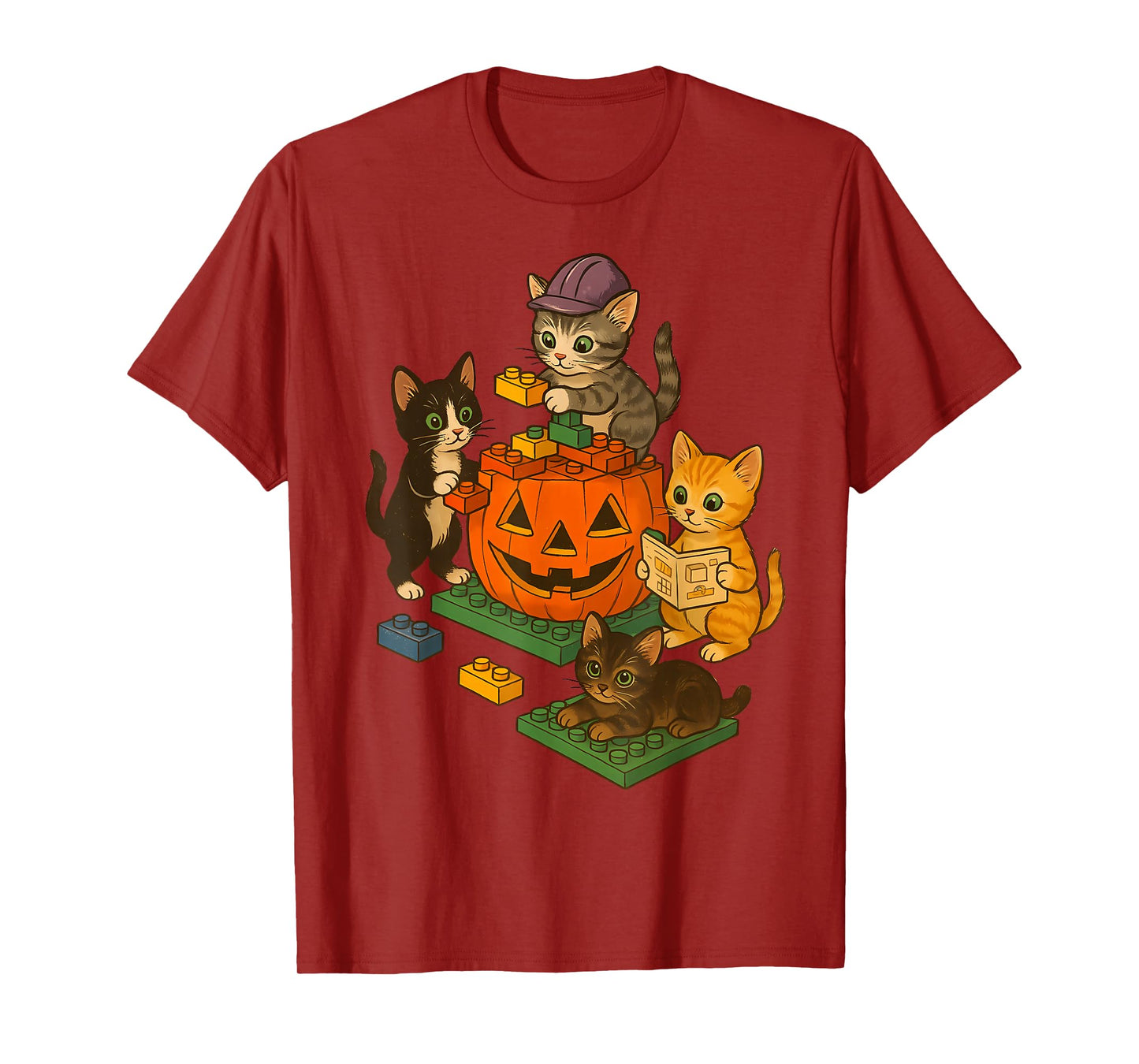 Cute Cat Pumpkin Master Builder Halloween Spooky Season T-Shirt