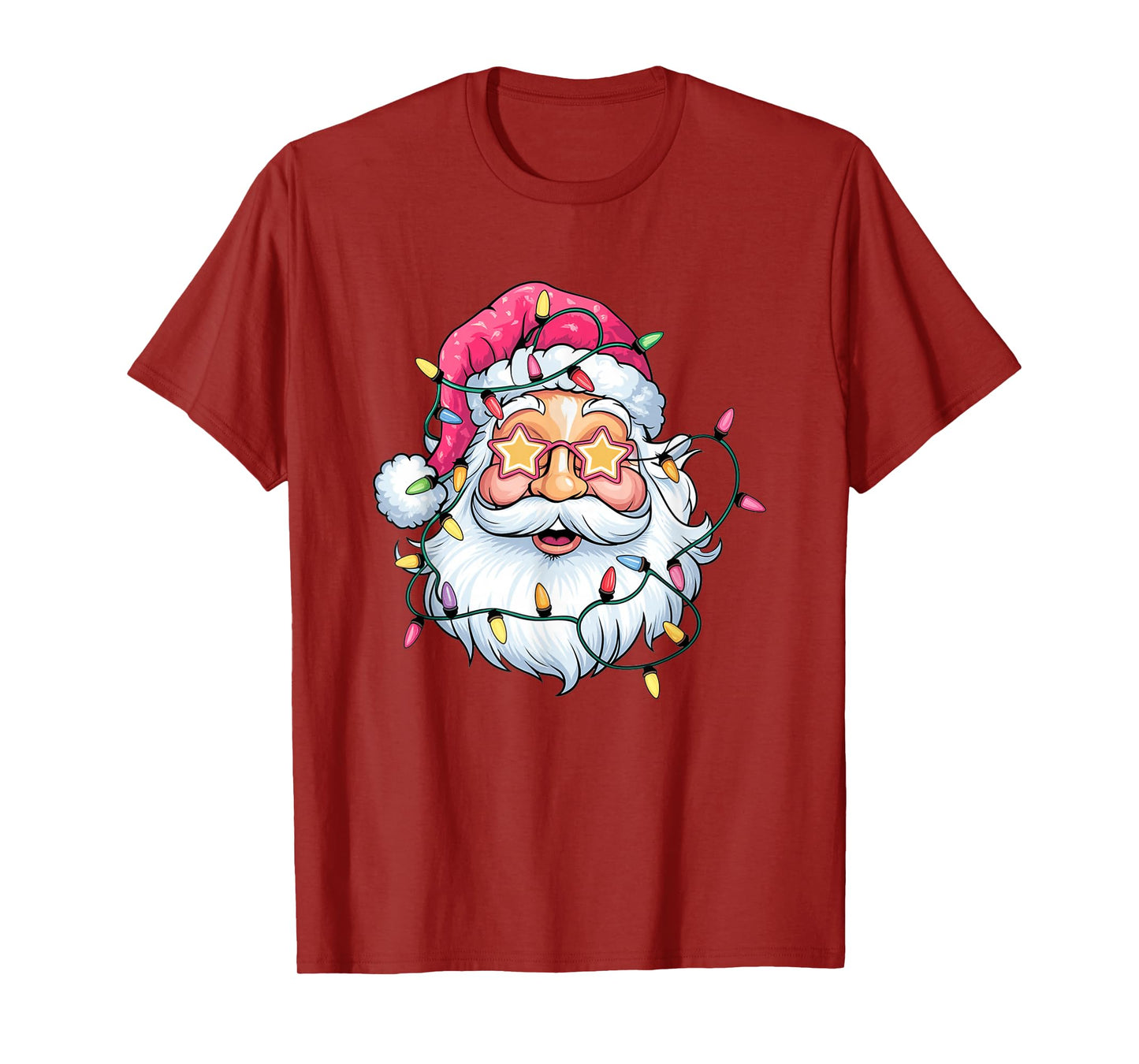 Santa with Star Glasses and Christmas Lights T-Shirt