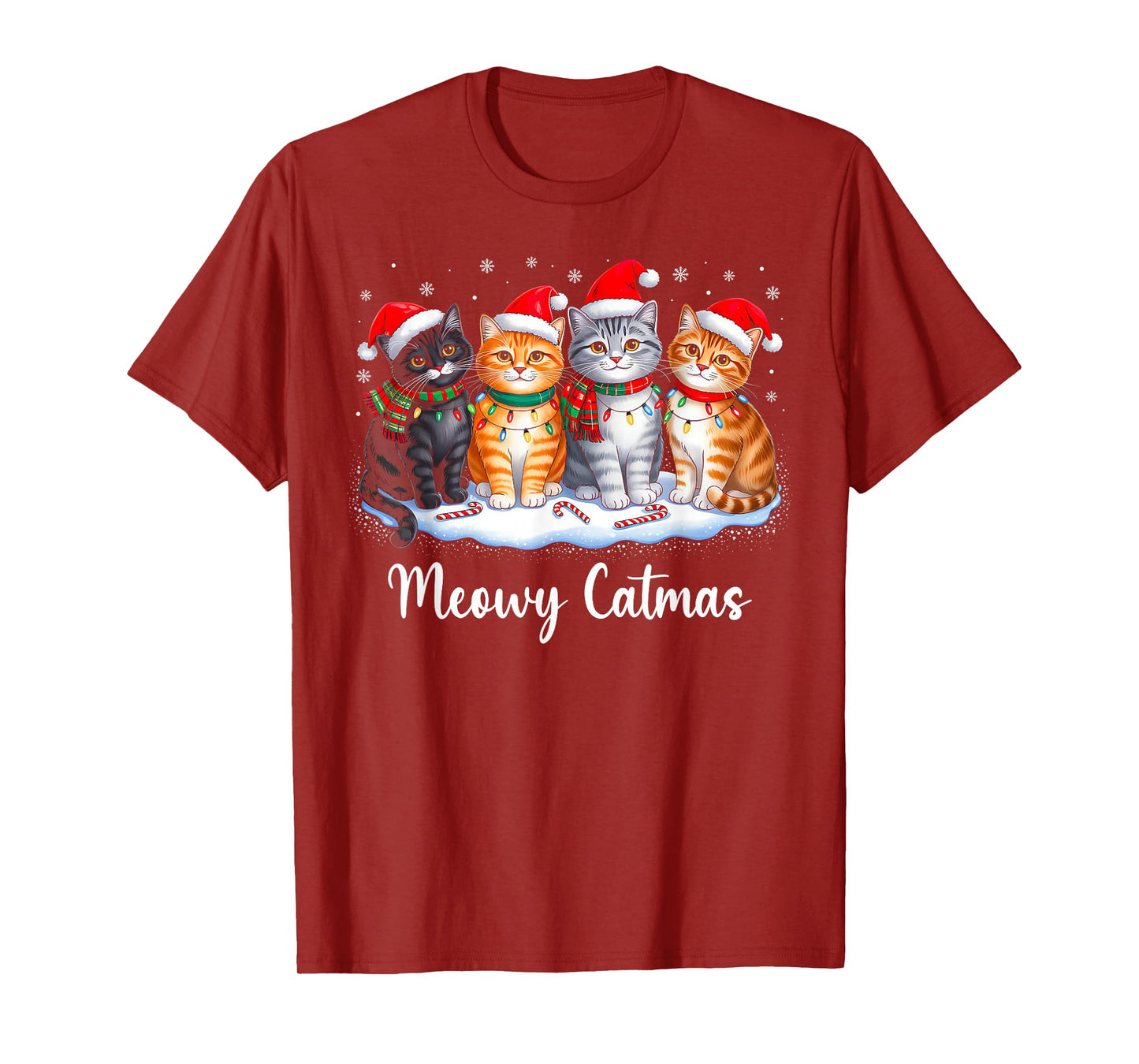 Meowy Catmas Cat Christmas Lights Xmas Pajamas Cat Lover T-Shirt