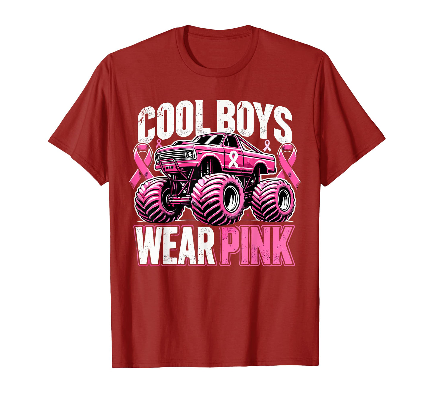 Monster Truck Breast Cancer Awareness Cool Boys Wear Pink T-Shirt