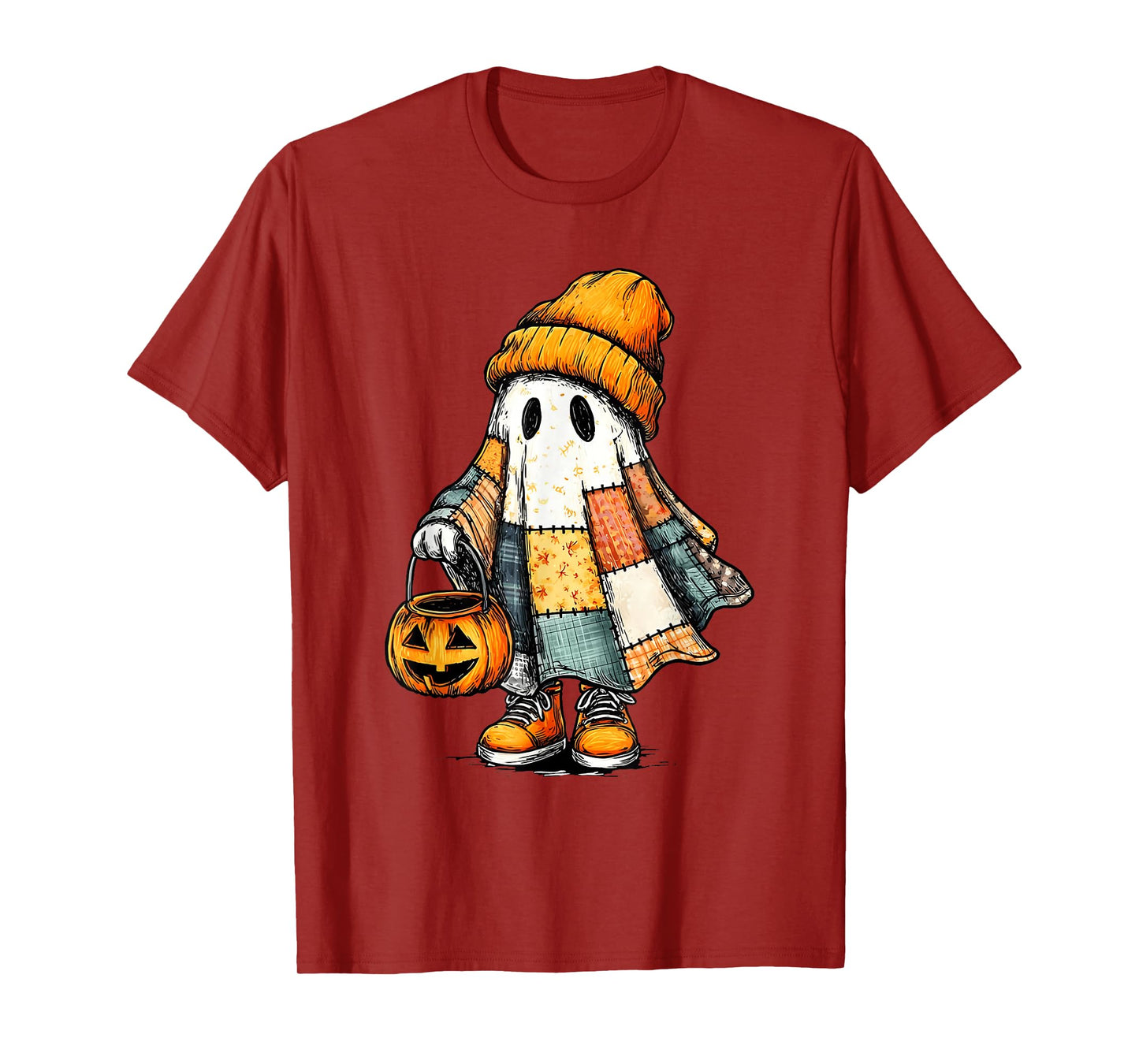 Retro Halloween Ghost Patchwork Spooky Ghost Fall Aesthetic T-Shirt