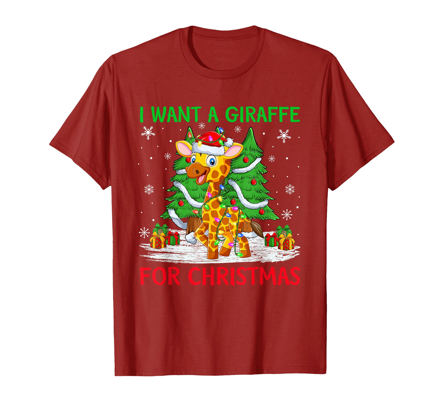 I Want A Giraffe for Christmas Cute Giraffe Xmas Boys Girls T-Shirt