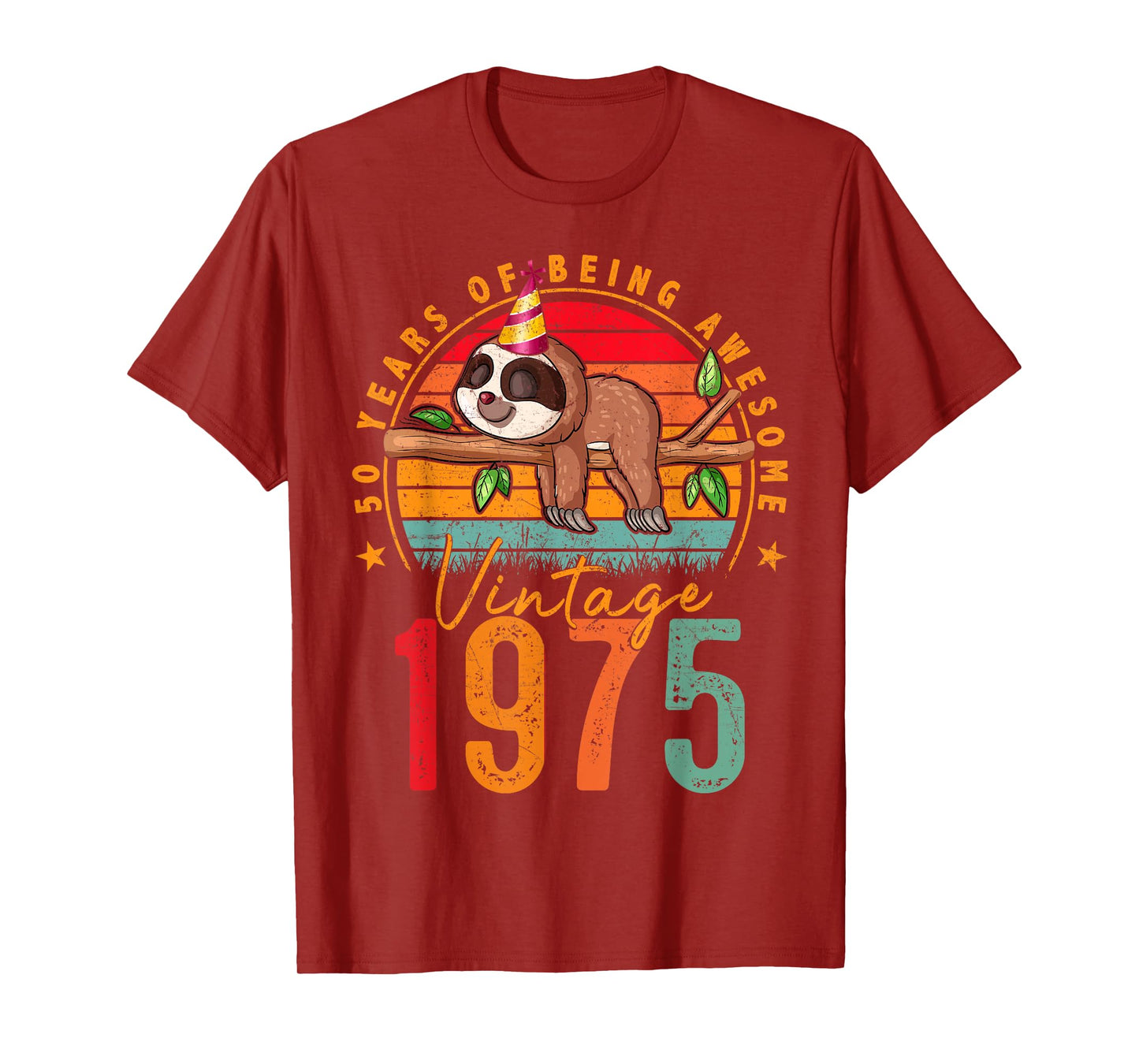 50 Year Old Gifts Vintage 1975 Sloth 50th Birthday Mens T-Shirt