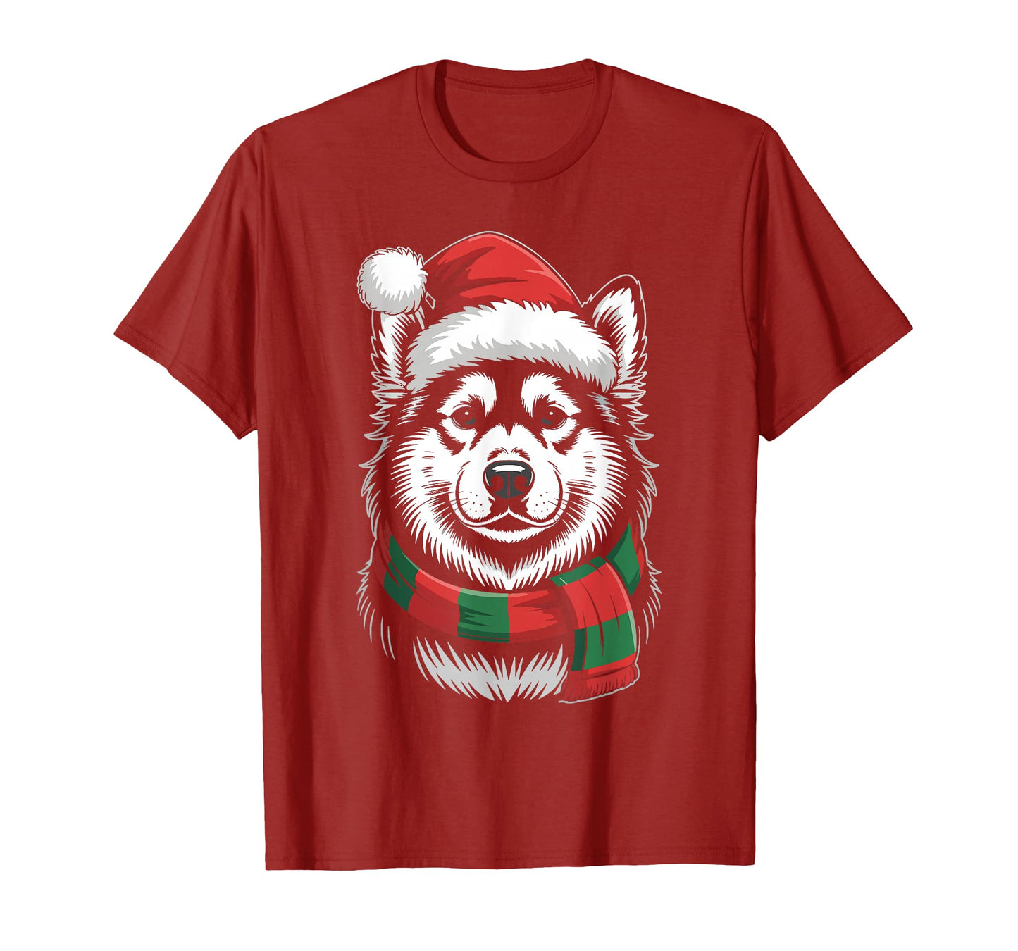 Alaskan Malamute Dog Xmas Santa Hat Scarf Christmas Costume T-Shirt