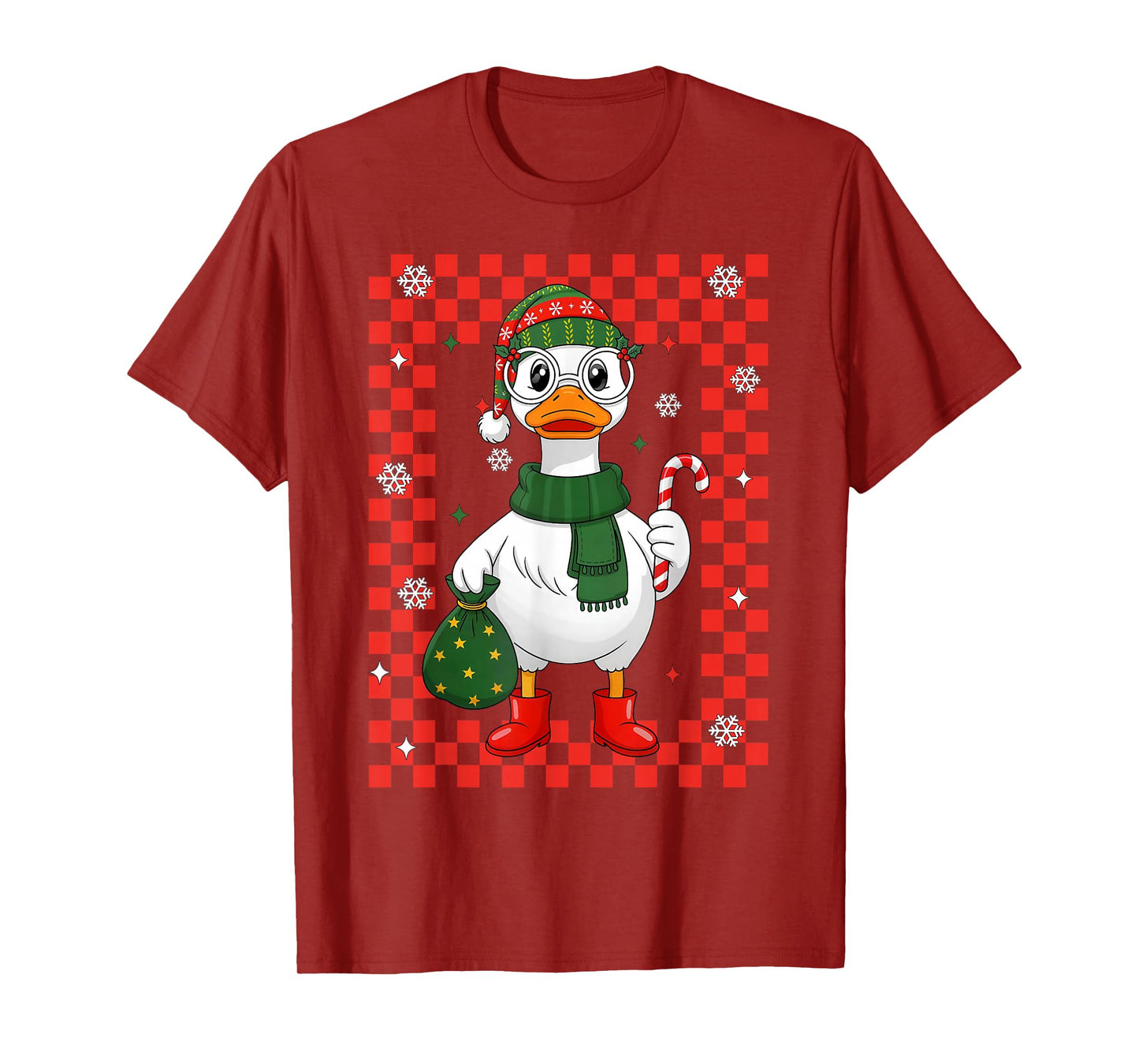 Christmas Goose Candy Cane Snowflake Xmas Pajamas Holiday T-Shirt