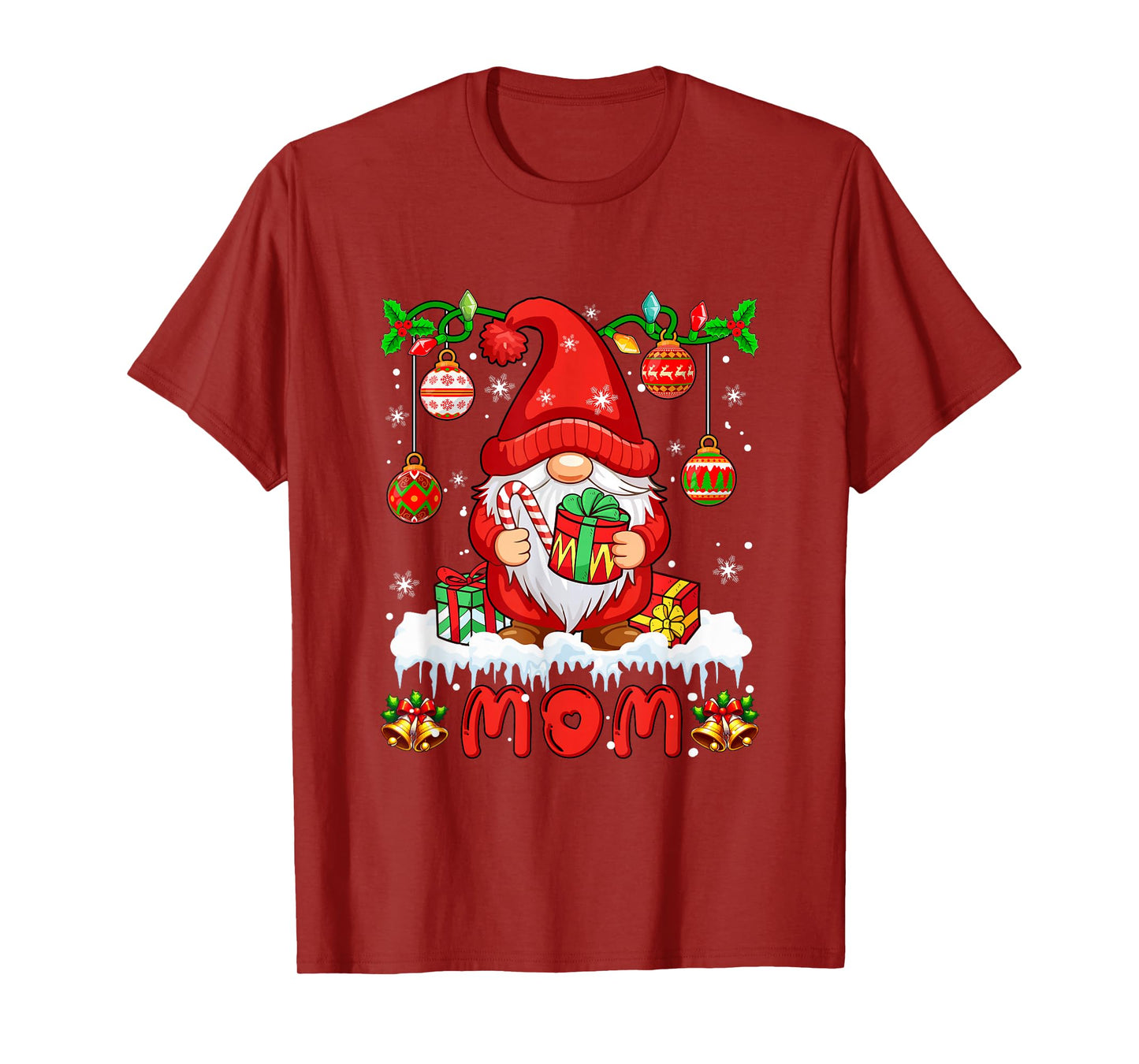 Mom Christmas Gnome Colorful Lights Matching Family Group T-Shirt