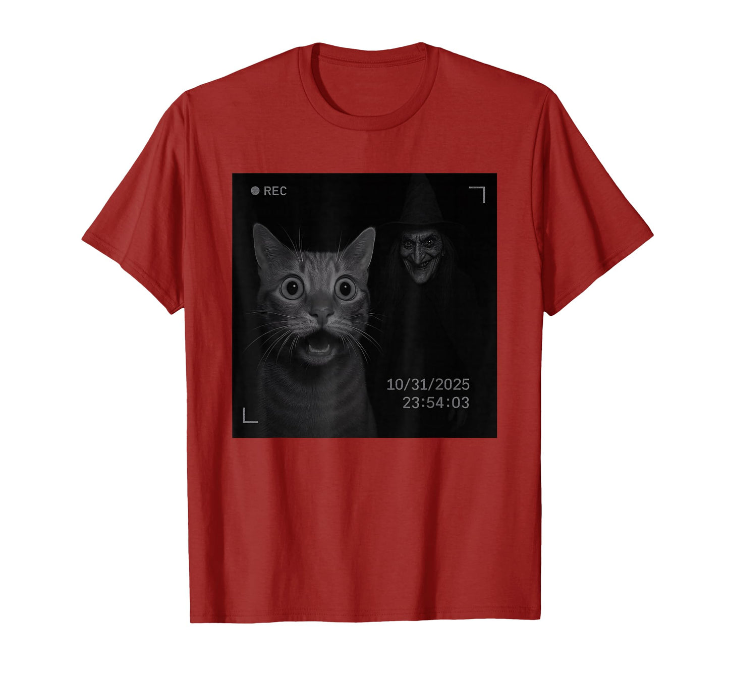 Funny Cat On Security Camera with Witch Halloween T-Shirt