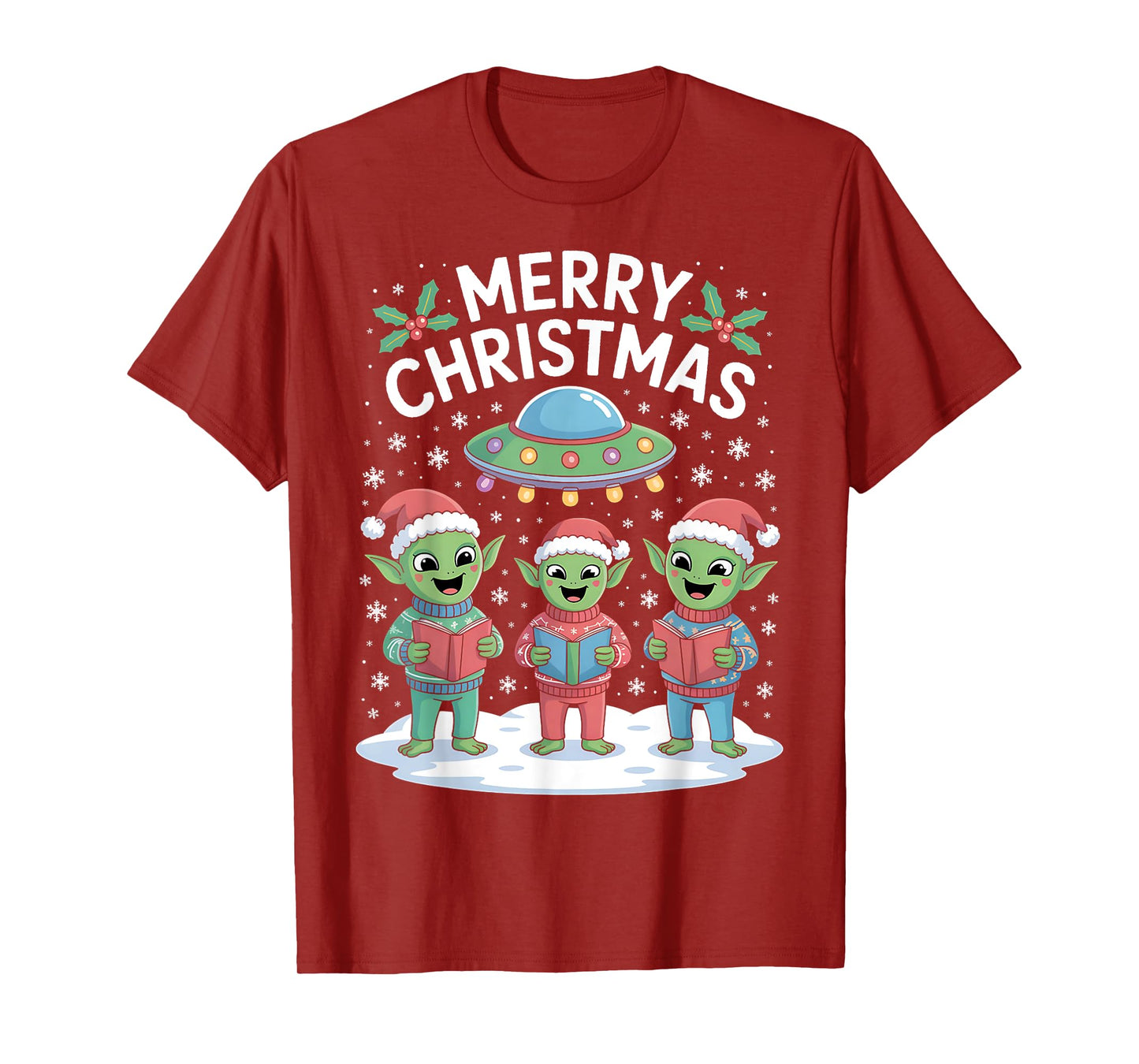 Funny Alien Trio Merry Ugly Christmas Santa Hat Gifts Xmas T-Shirt
