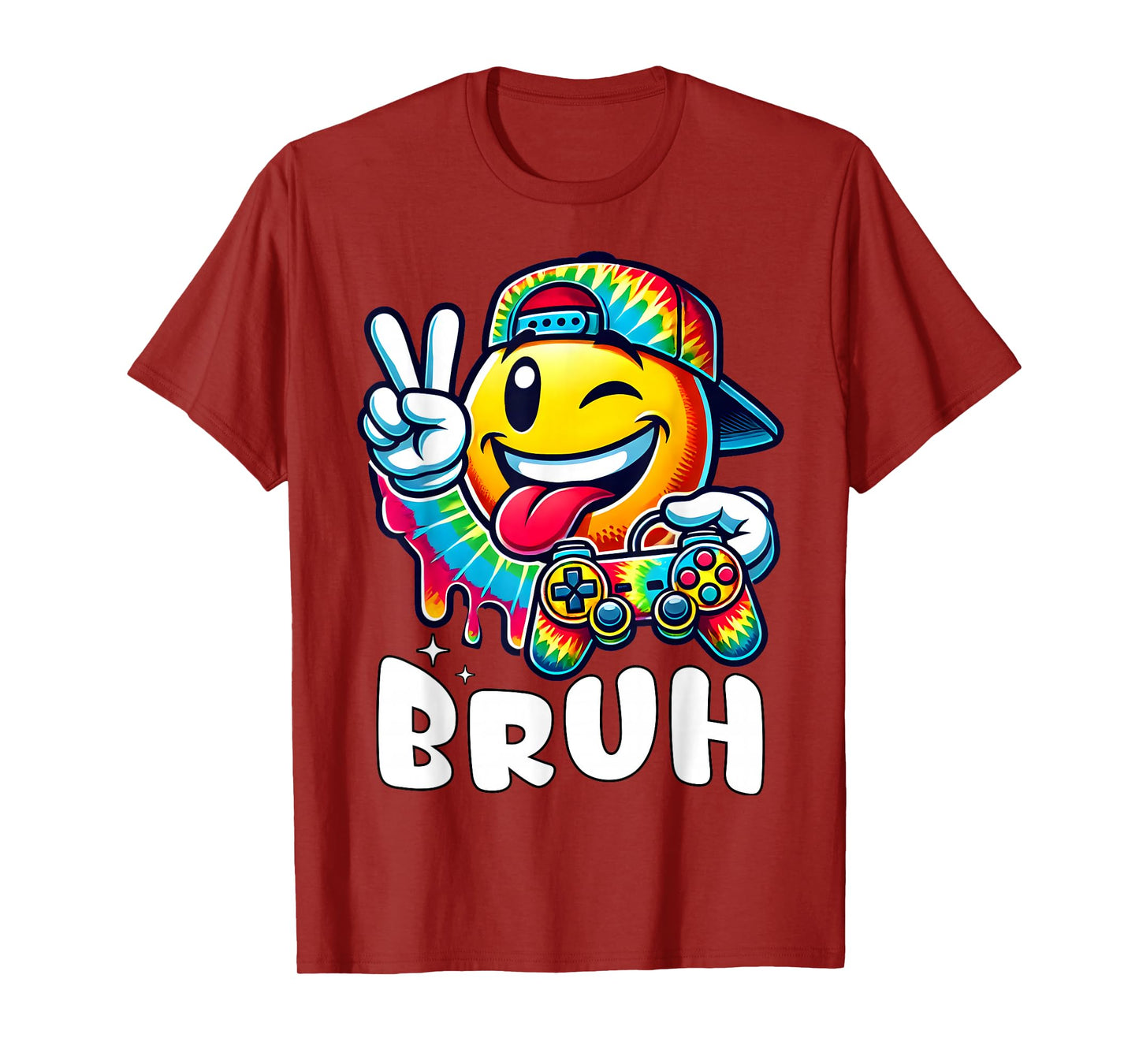Groovy Tie Dye Gaming Funny Bruh Boys Peace Sign Gamer Kids T-Shirt