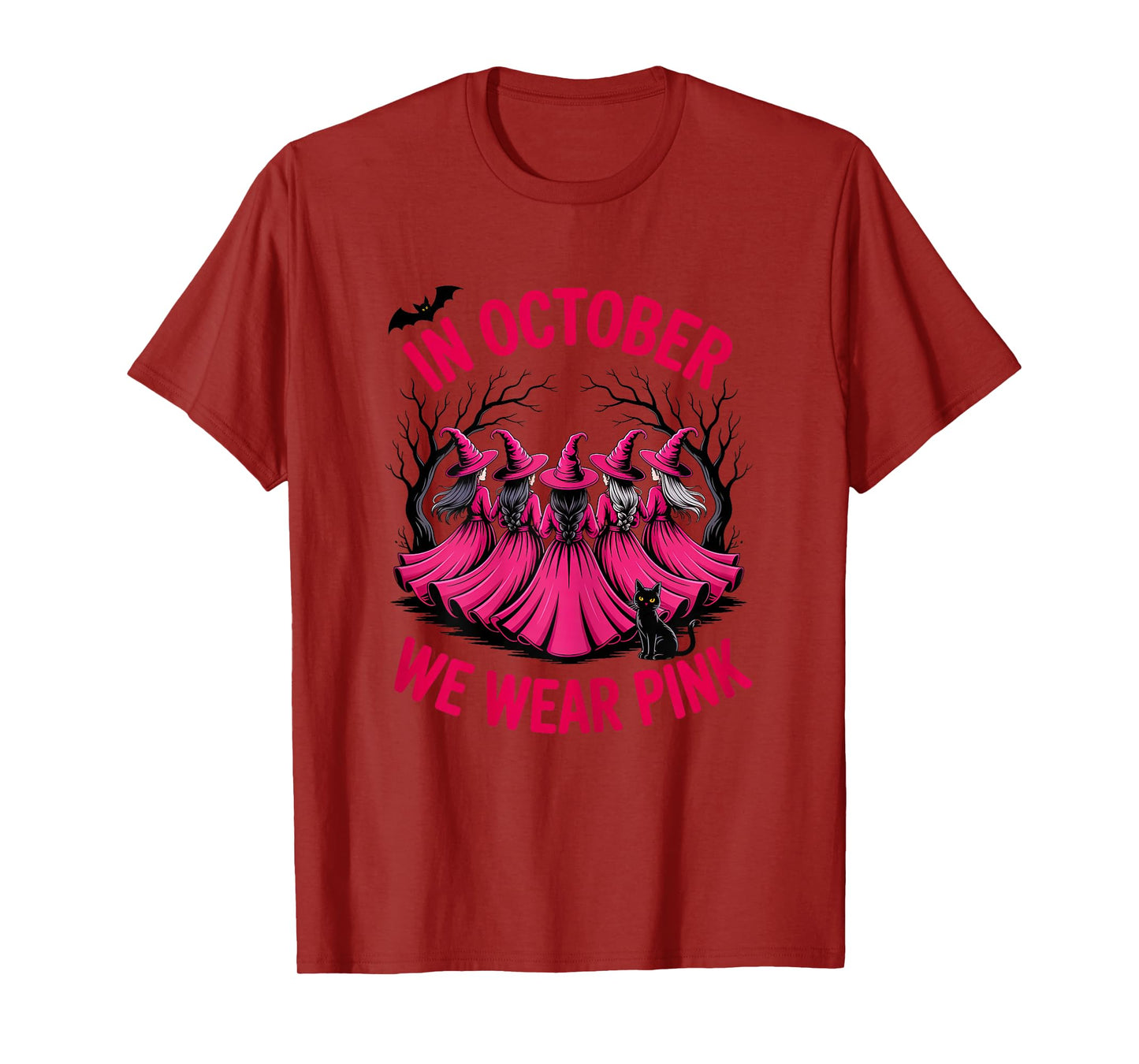 in October We Wear Pink Witch Squad Halloween T-Shirt