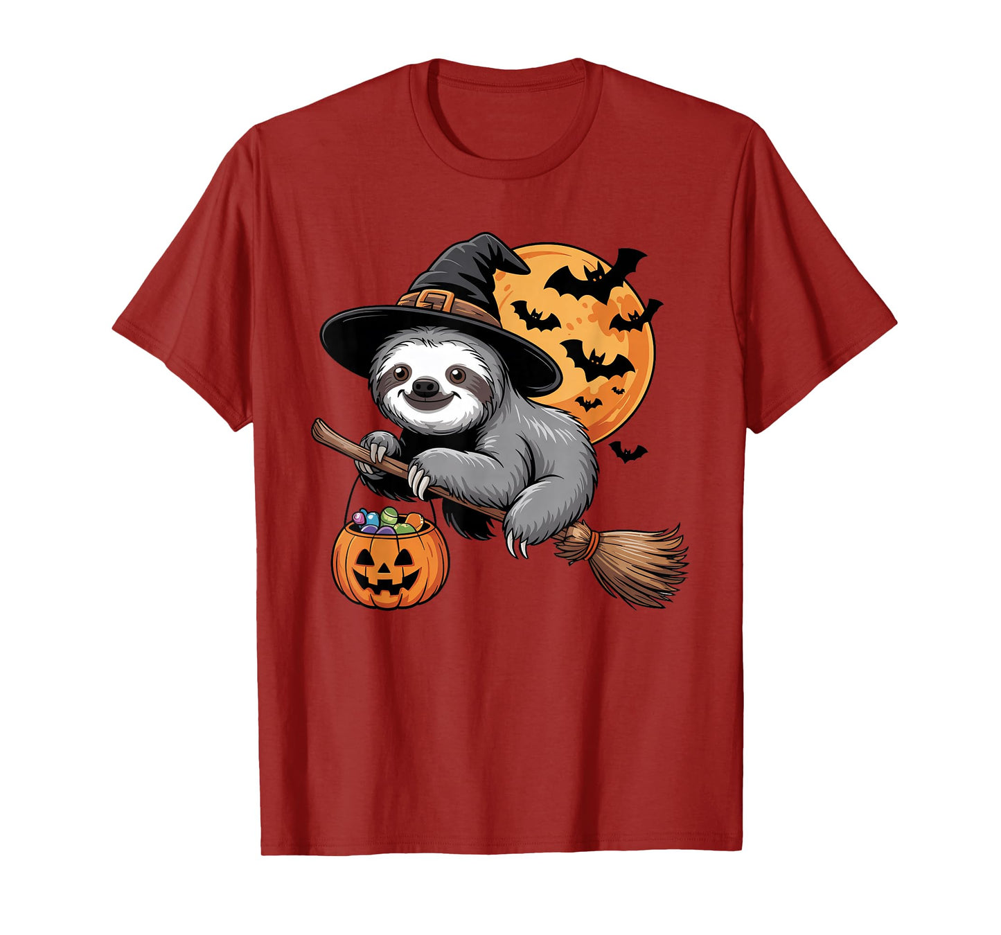 Trick or Treat Sloth Witch Halloween Pumpkin Candy Bucket T-Shirt