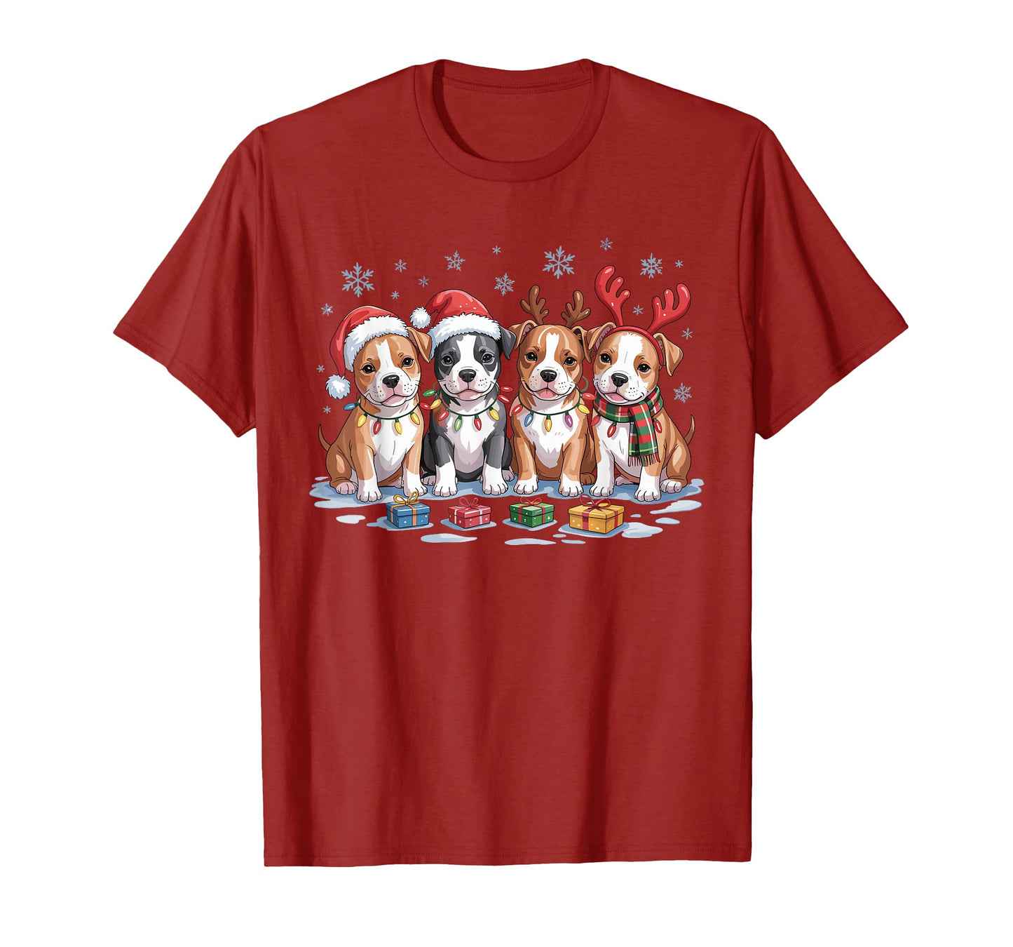 Cute Pitbull Christmas Puppies Dog Lovers Funny Holiday T-Shirt