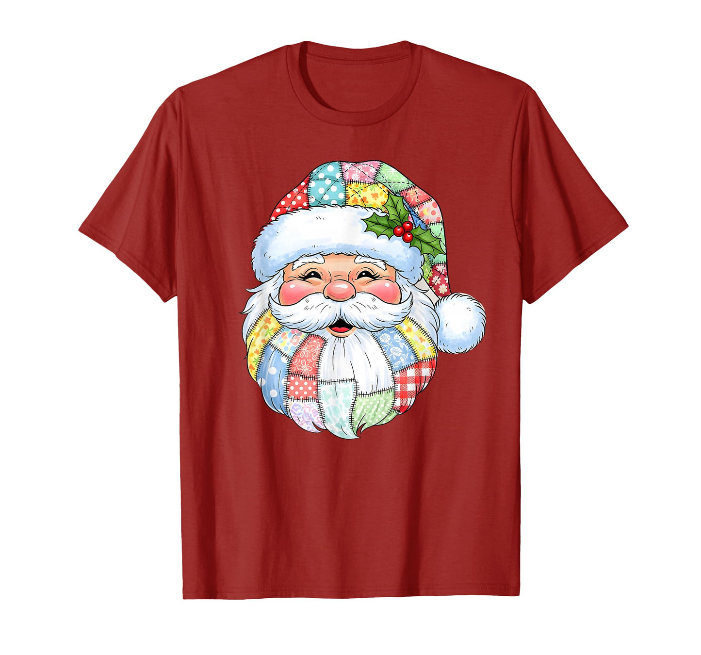 Patchwork Santa Claus Face Preppy Girly Christmas Girls Kids T-Shirt
