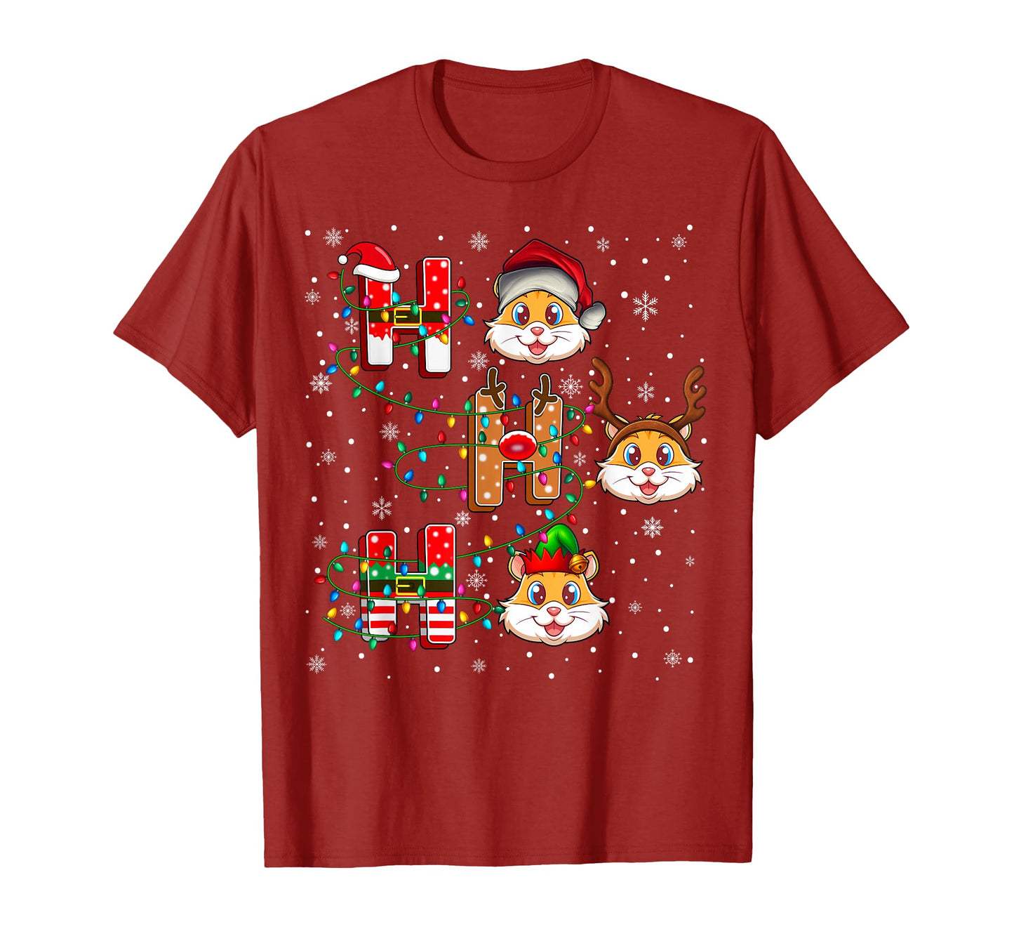 Ho Ho Ho Santa Reindeer Hat Elf Hamster Animal Christmas T-Shirt