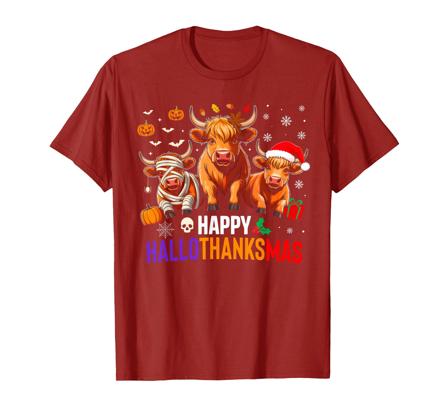 Cow Halloween Thanksgiving Christmas Happy Hallothanksmas T-Shirt