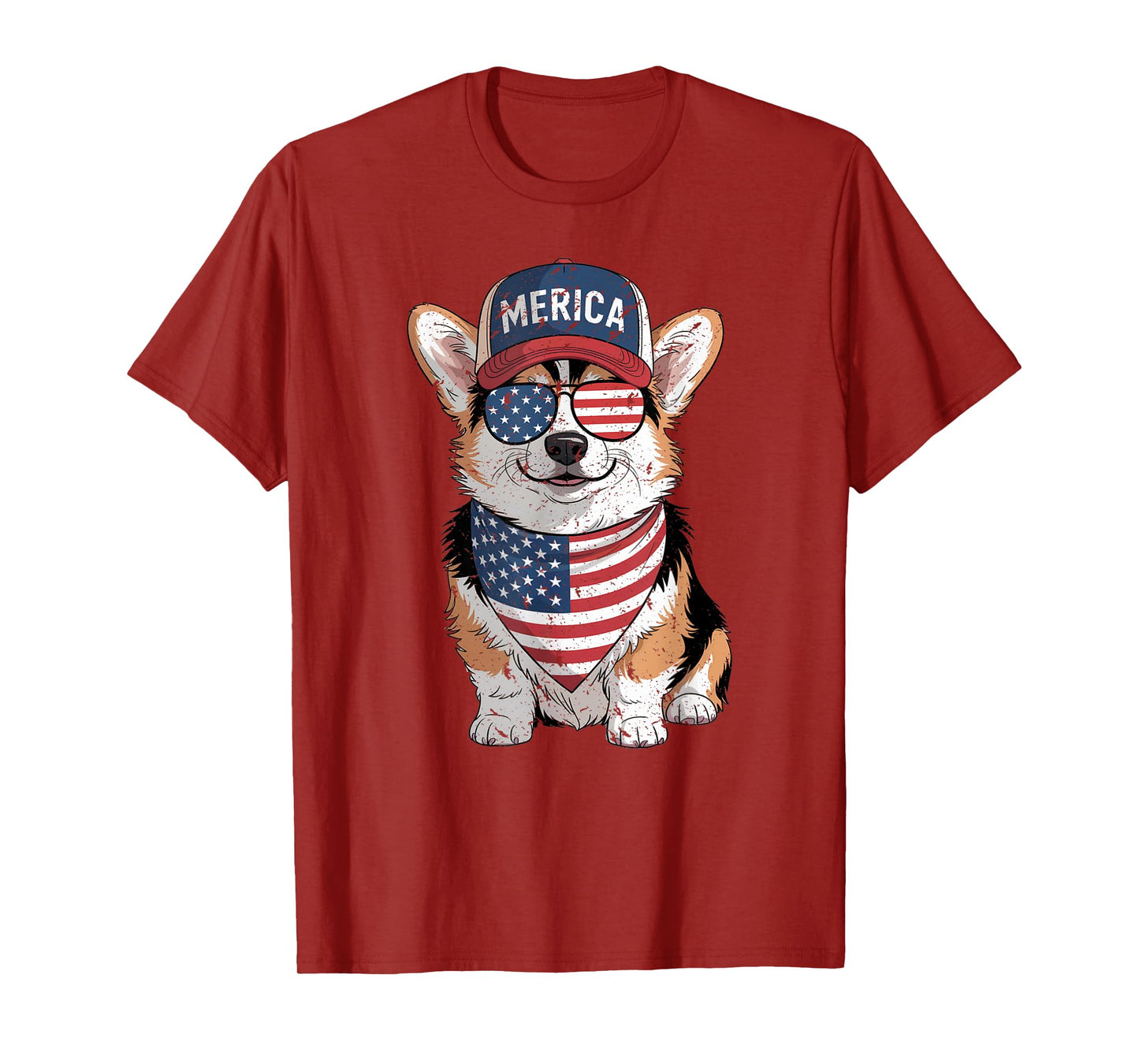 Tri Color Corgi 4th of July US American Flag Dog Patriotic Men Women Kids T-Shirt