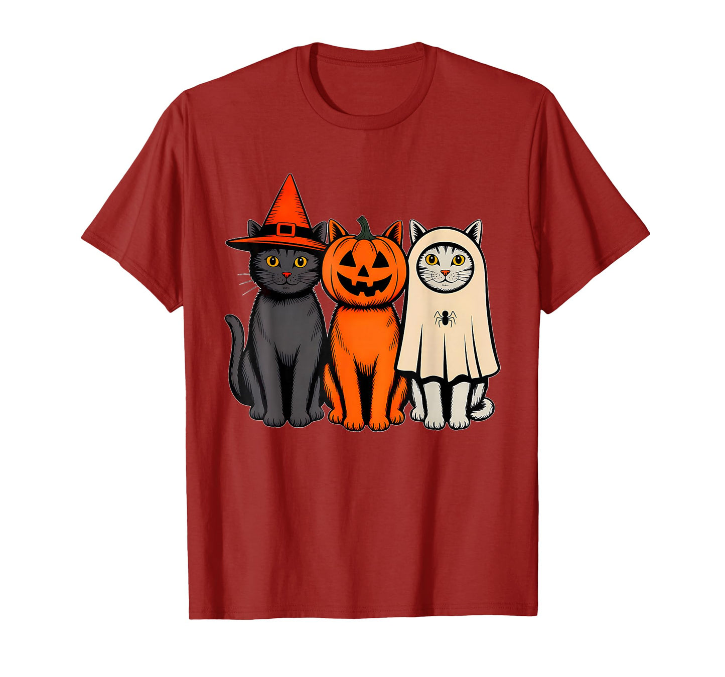 Funny Vintage Black Cat Halloween Pumpkin Spooky Ghost Women T-Shirt