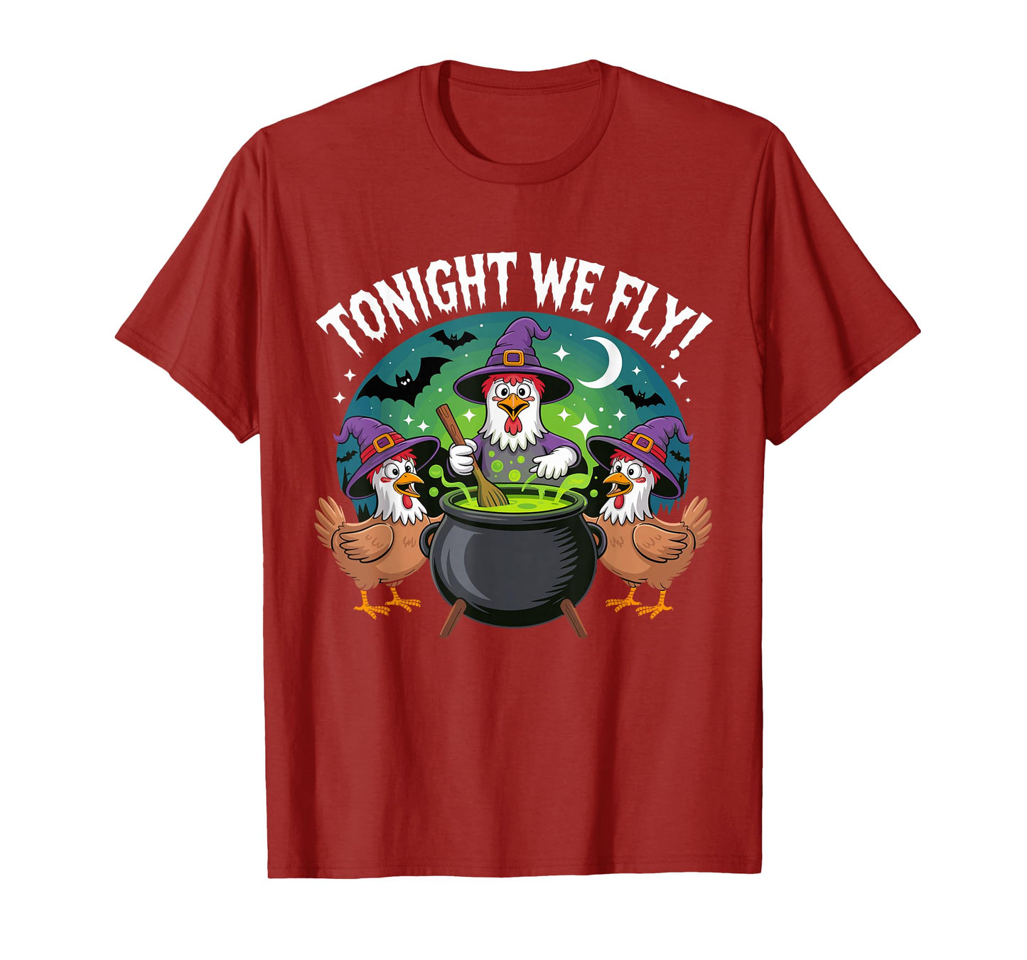 Tonight We Fly Funny Witchy Chickens Spooky Farm Halloween T-Shirt