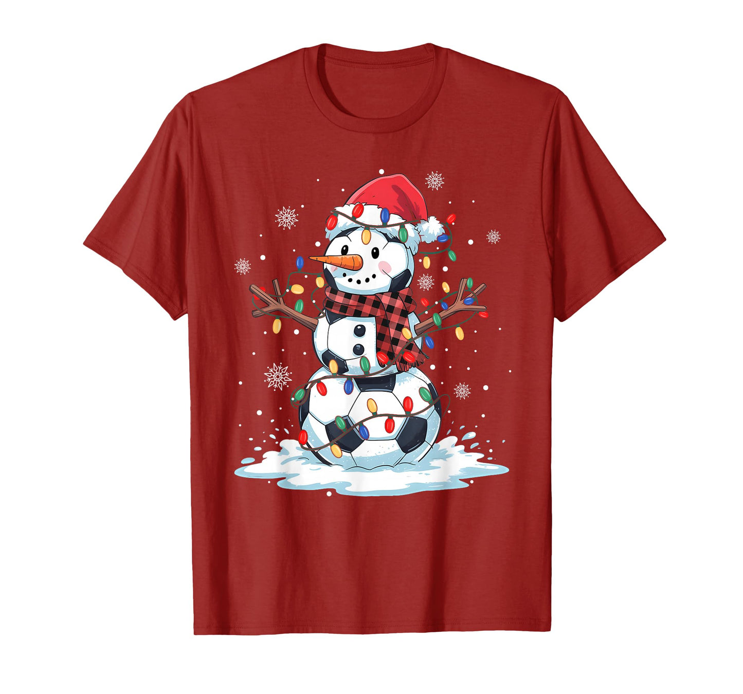 Snowman Soccer Player Santa Hat Christmas Funny Mens Boys T-Shirt