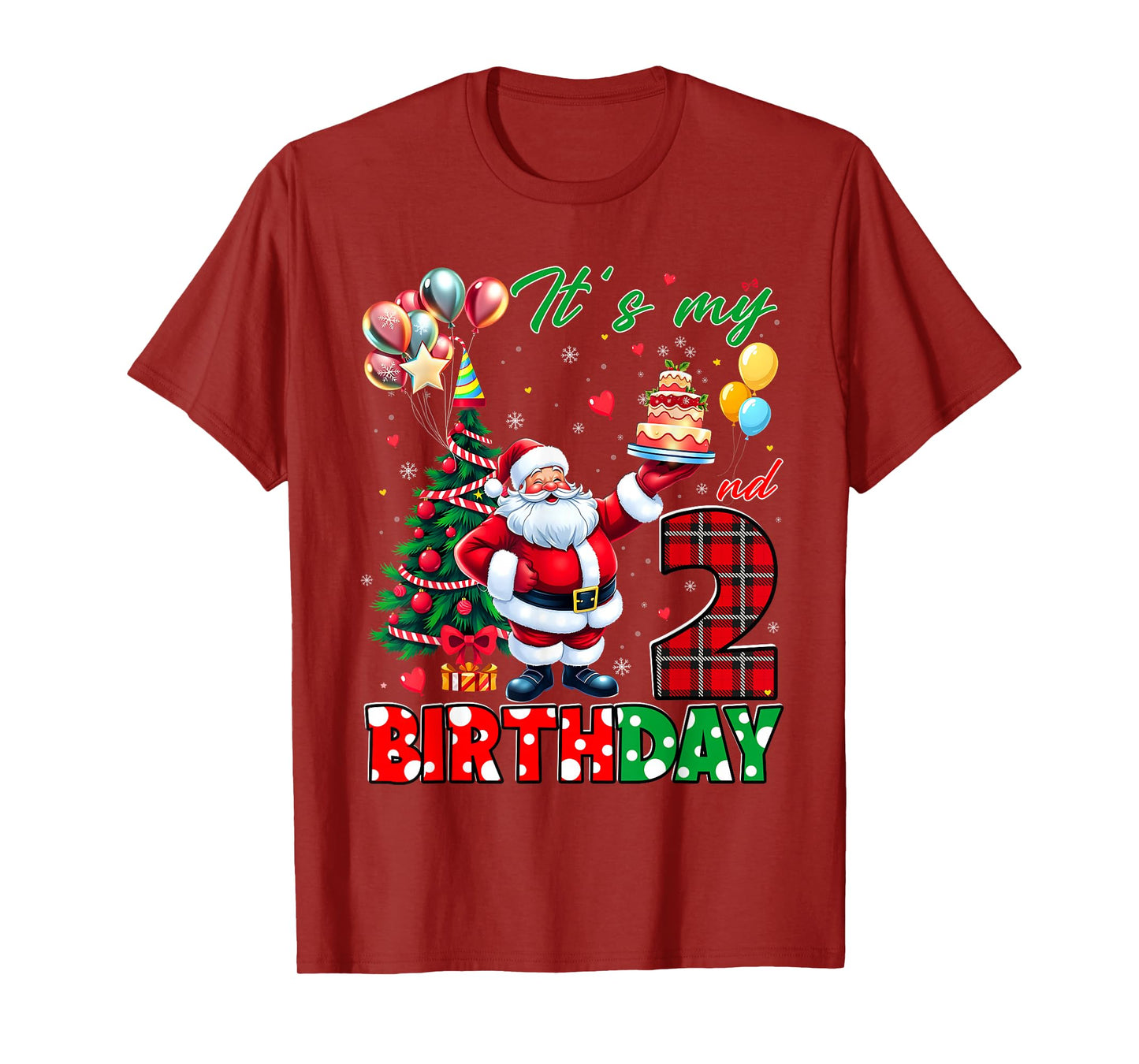 Kids It's My 2nd Birthday Cute Santa Christmas 2 Years Old T-Shirt