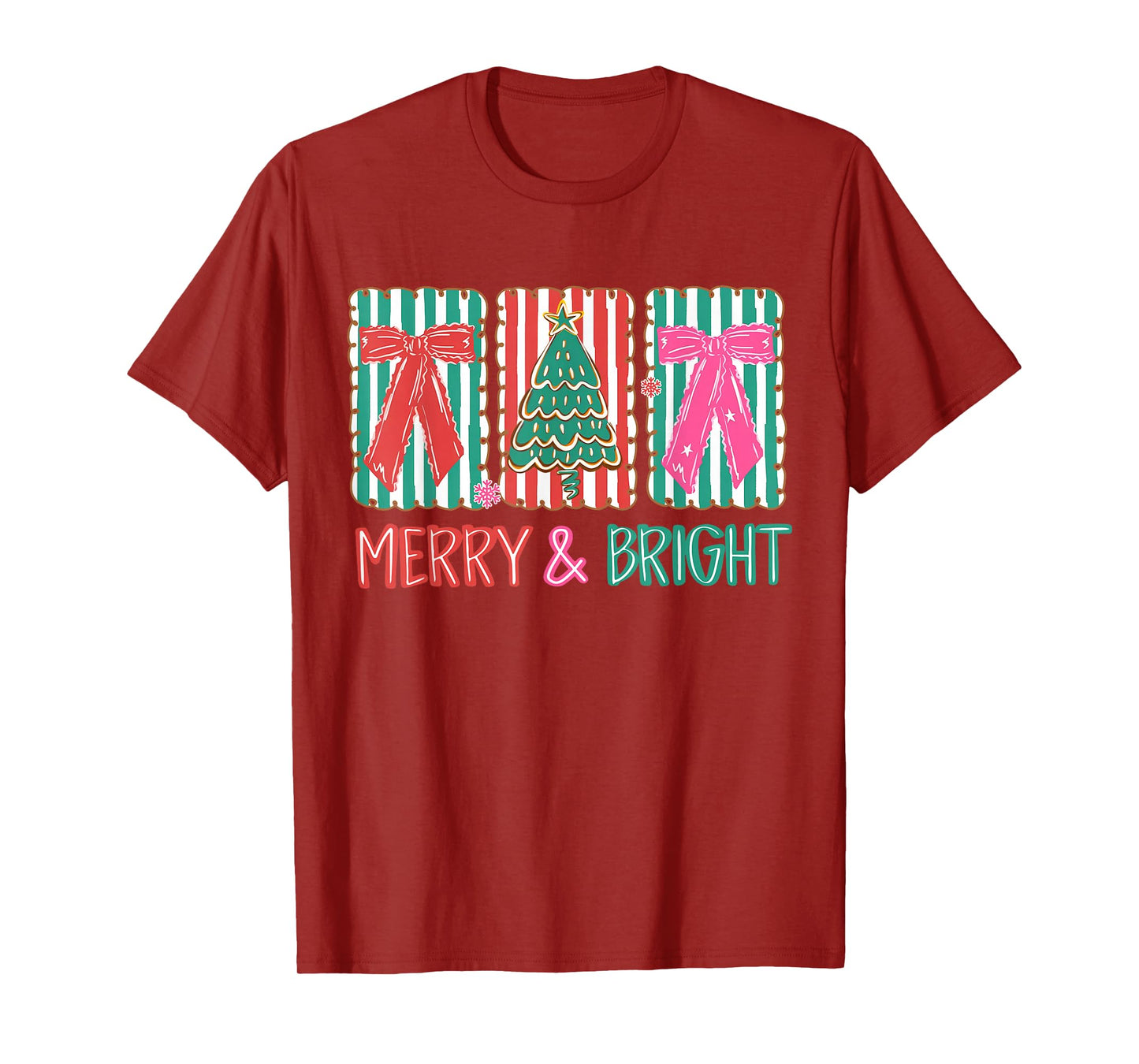 Retro Preppy Merry and Bright Girly Coquette Christmas Tree T-Shirt