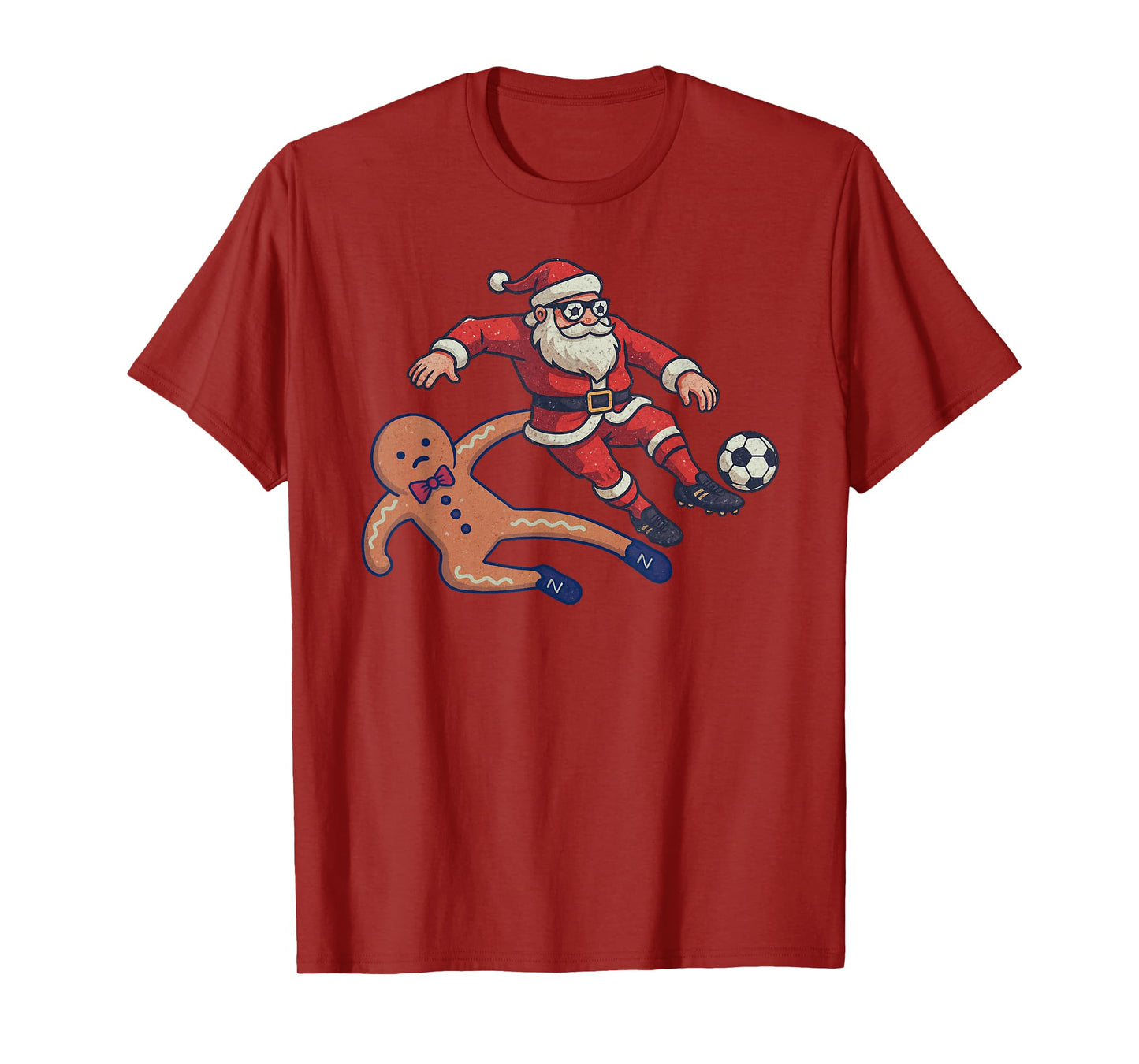 Santa Gingerbread Playing Soccer Christmas Funny Xmas T-Shirt