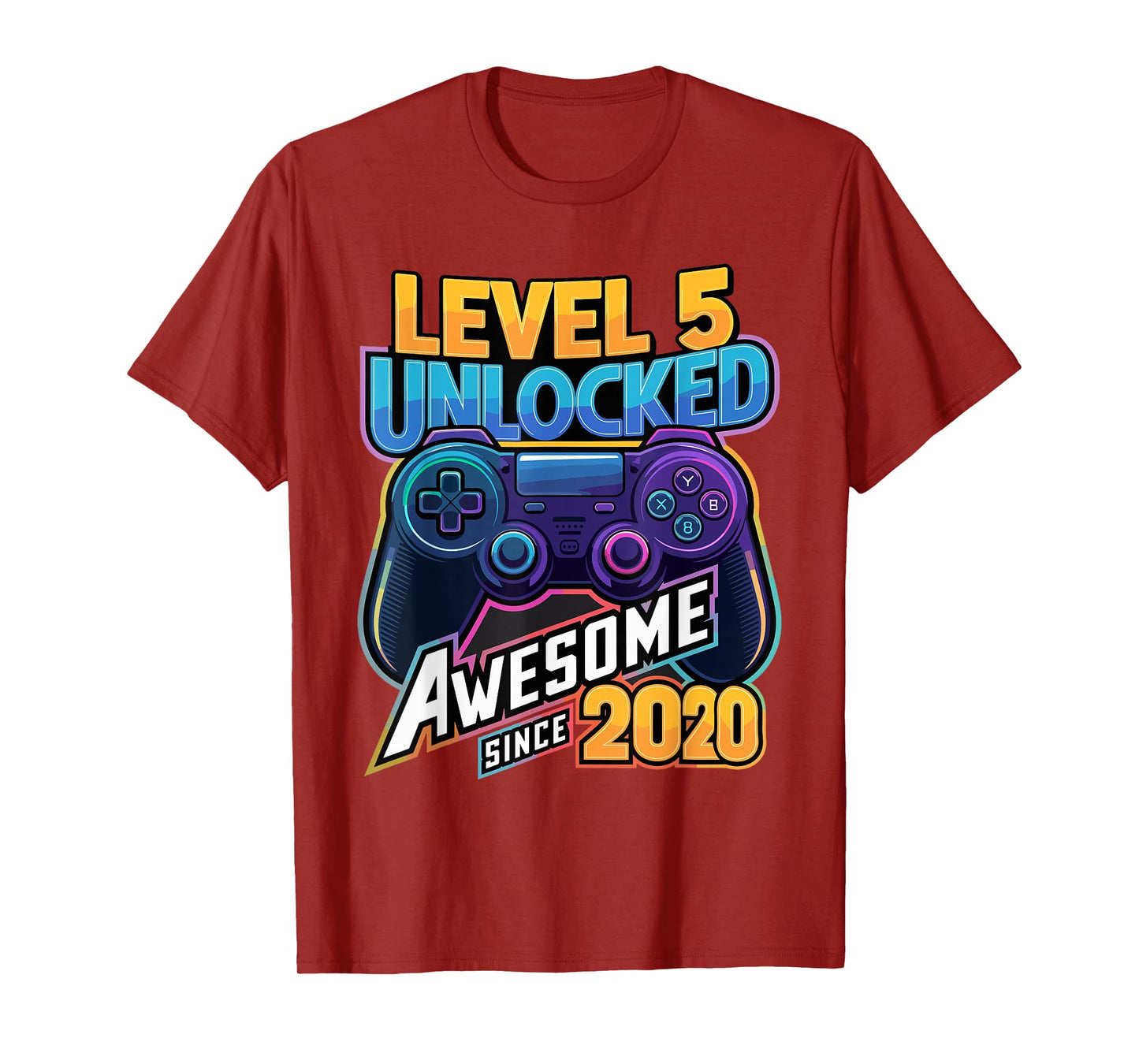 Level 5 Unlocked Awesome Since 2020 5th Birthday Gaming T-Shirt