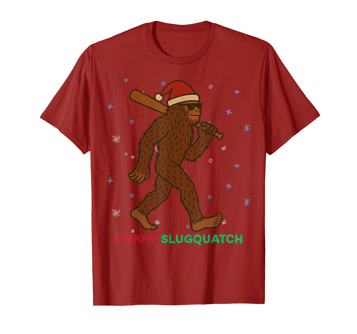 Sasquatch Playing Baseball Xmas Holiday Funny Christmas T-Shirt