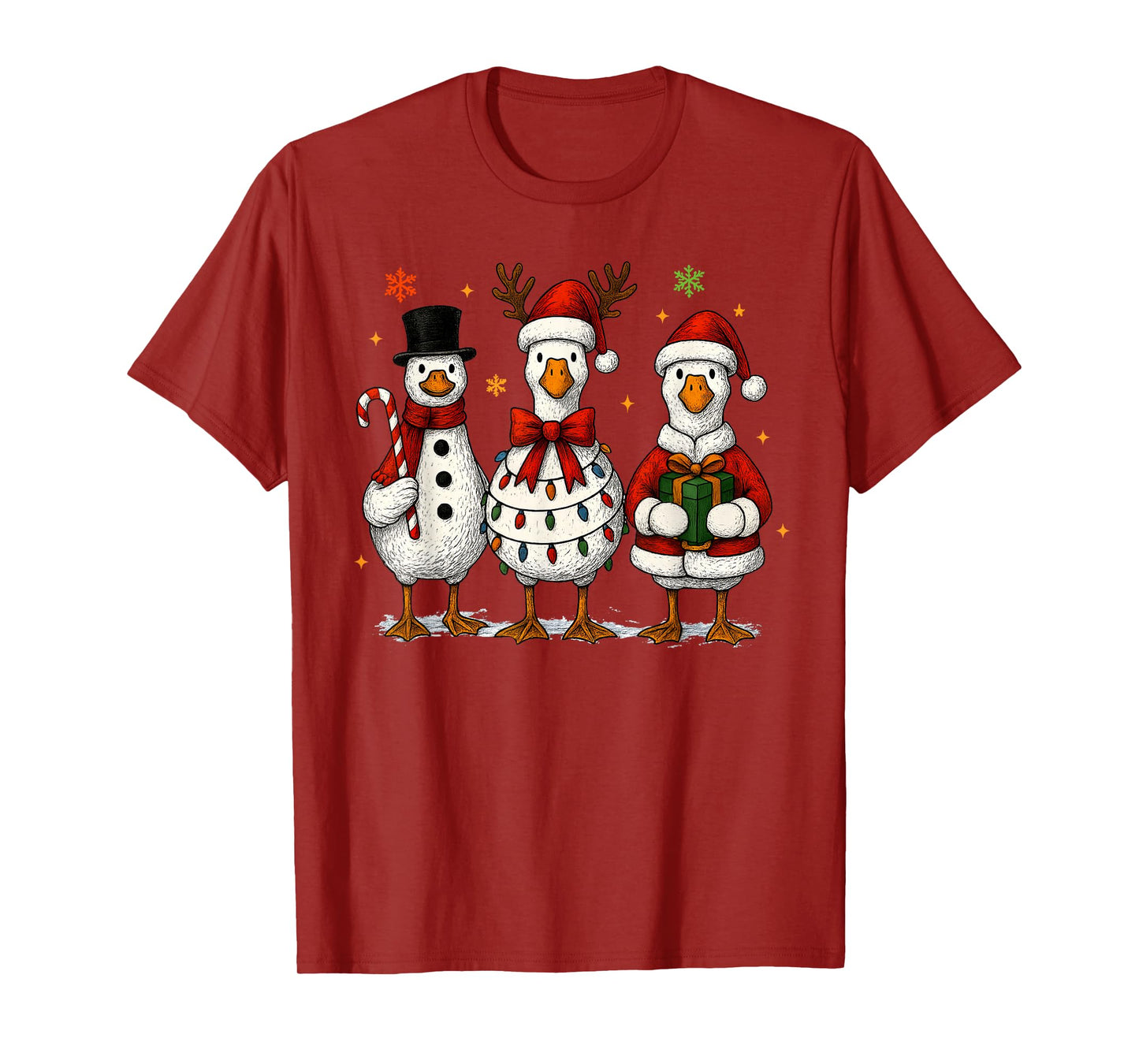Funny Silly Goose Merry Christmas Lights Goose Xmas Pajamas T-Shirt