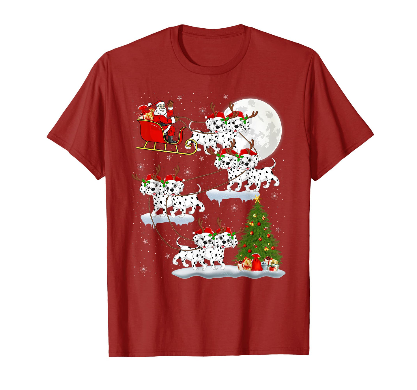 Dalmatian Dog Santa Sleigh Flying Funny Magical Christmas T-Shirt