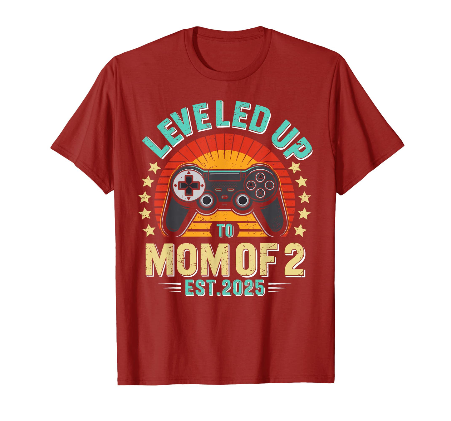 funny Leveled Up to Mom of 2 Mother's Day retro vintage Tee T-Shirt