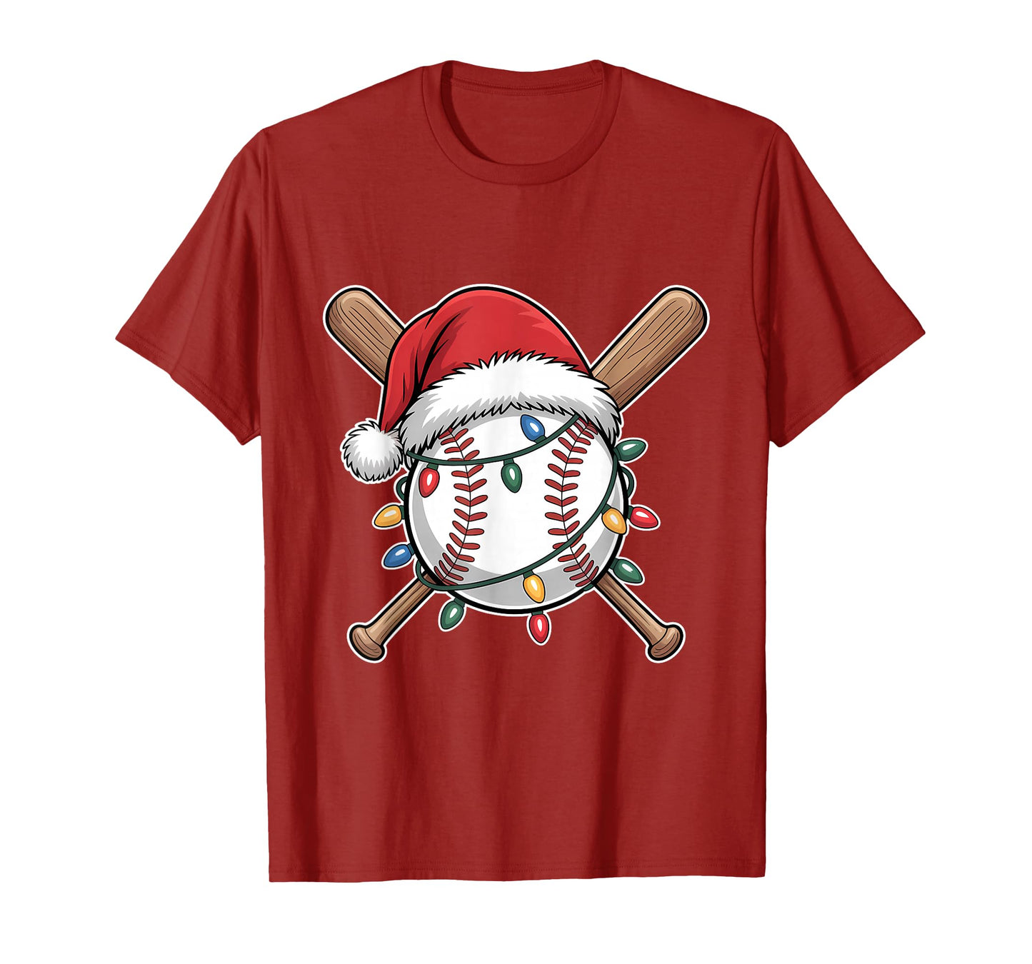 Funny Christmas Baseball Santa Hat Xmas Lights Holiday T-Shirt
