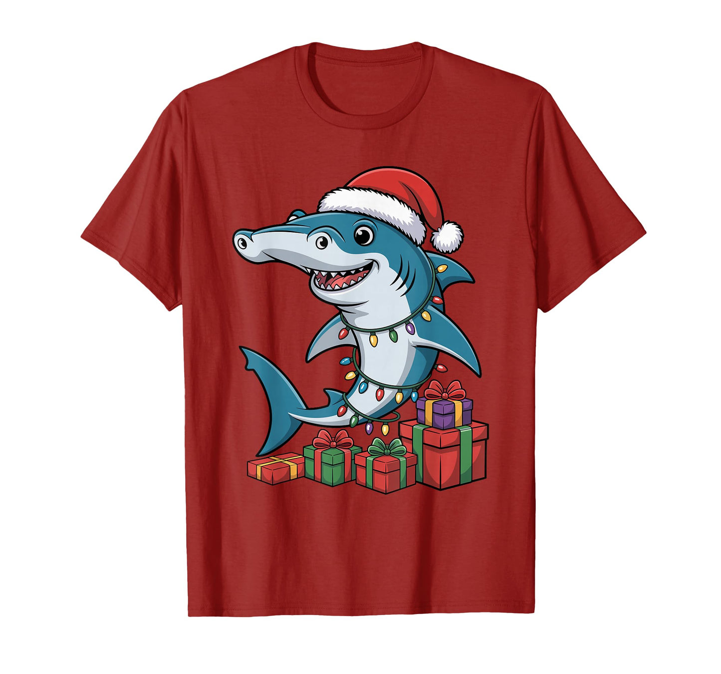Hammerhead Shark Santa Hat Christmas Funny Marine Life Lover T-Shirt