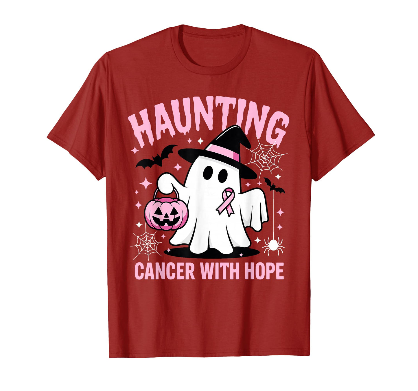 Haunting Cancer with Hope Halloween Pink Ribbon Awareness T-Shirt
