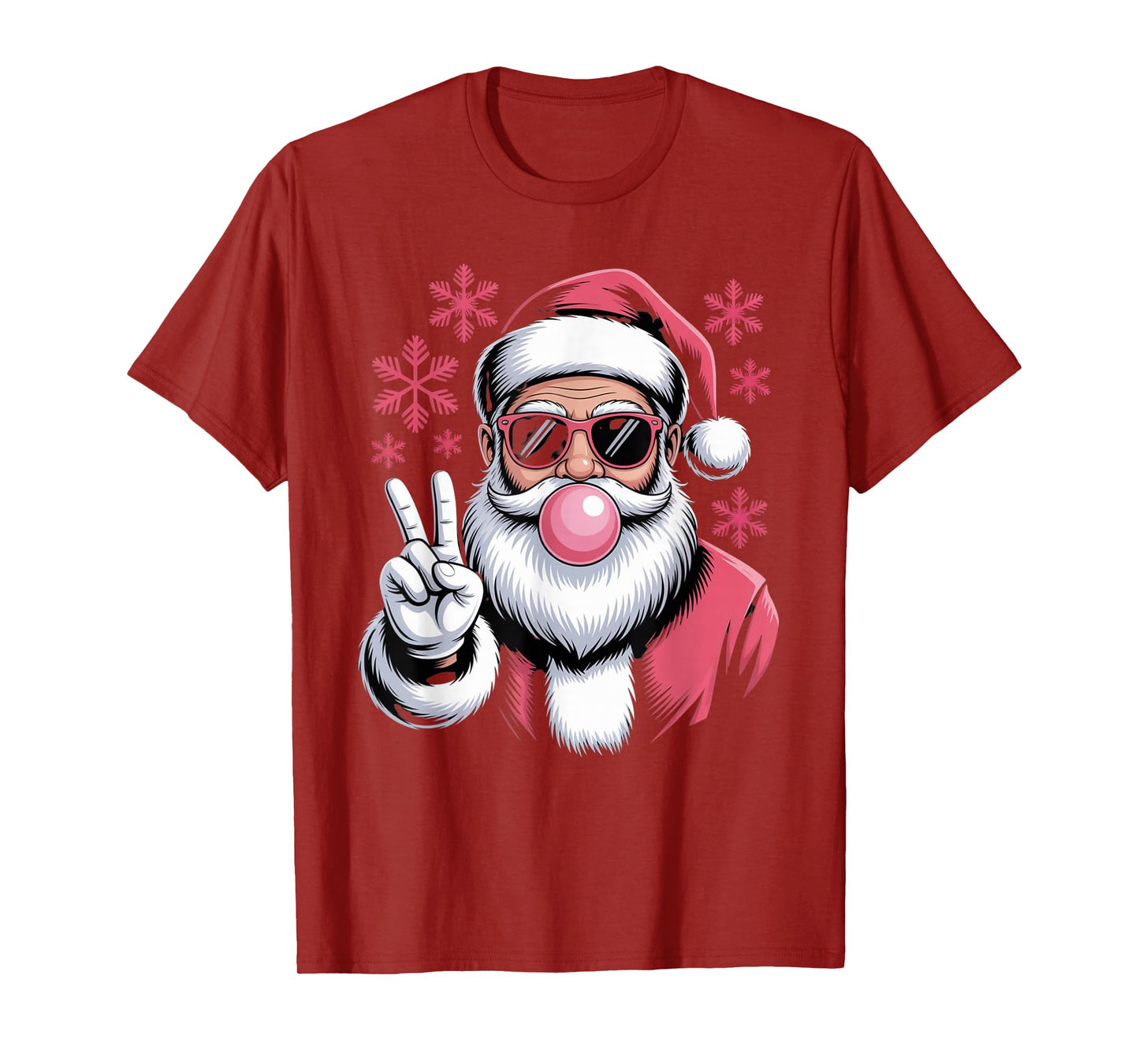 Santa Peace Sign Bubblegum Christmas Vibe T-Shirt