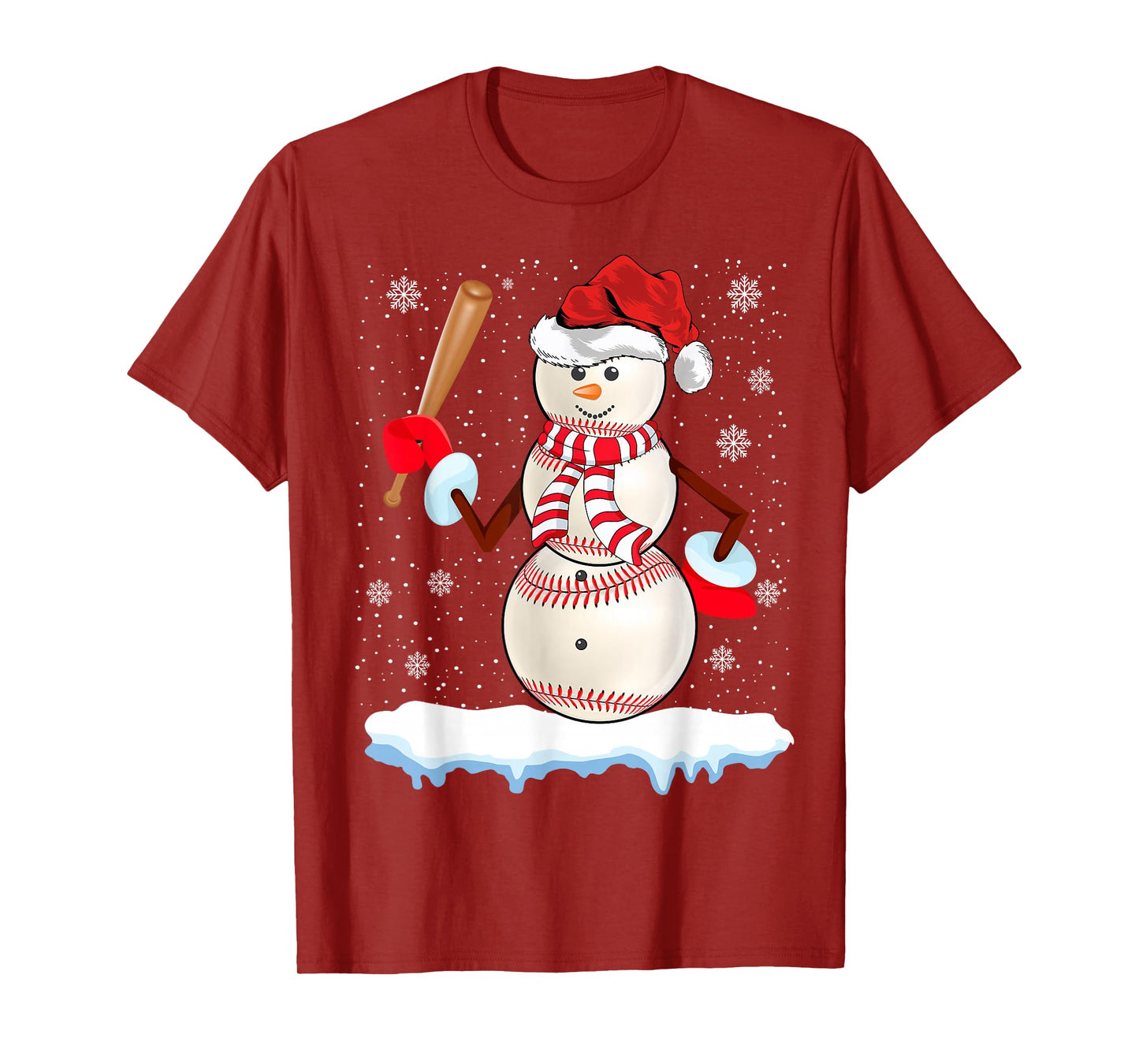 Baseball Snowman Christmas Pajamas Funny Baseball Player T-Shirt