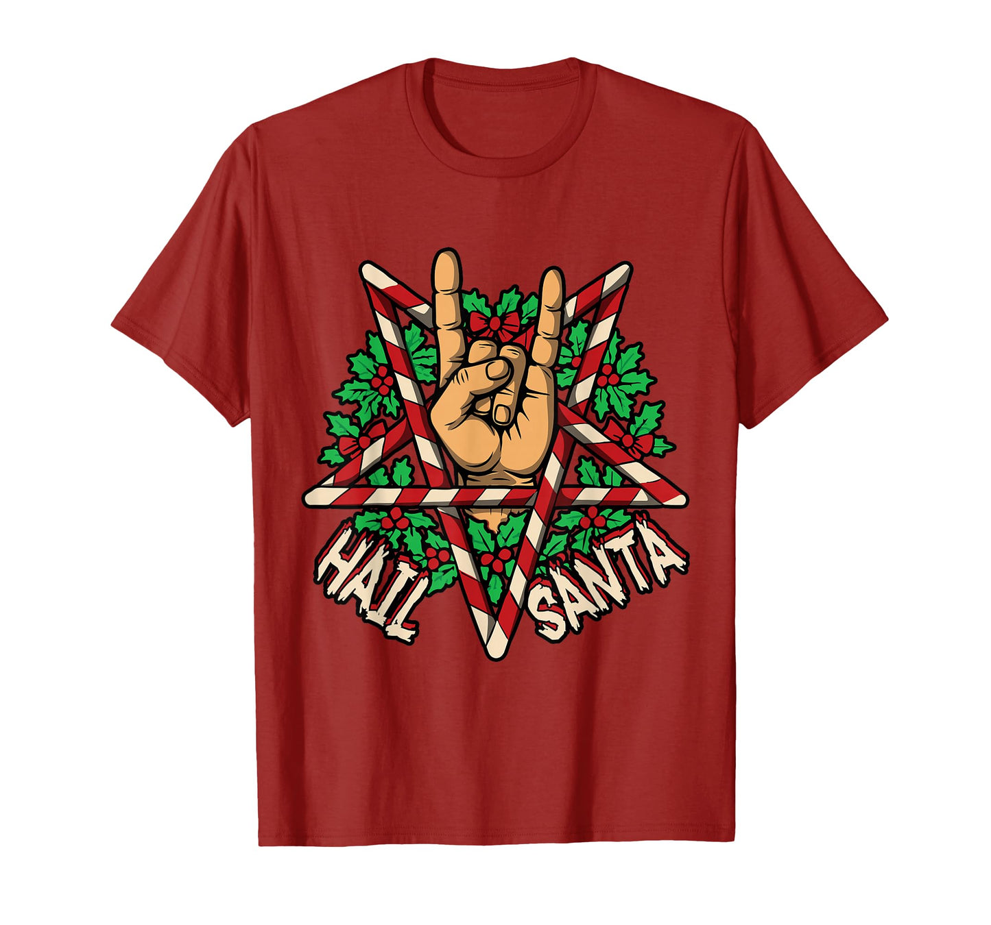 Hail Santa Rock Roll Pagan Solstice Gothic Anti Christmas T-Shirt