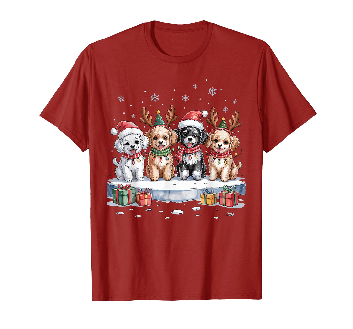 Cute Poodle Christmas Puppies Dog Lovers Funny Holiday T-Shirt