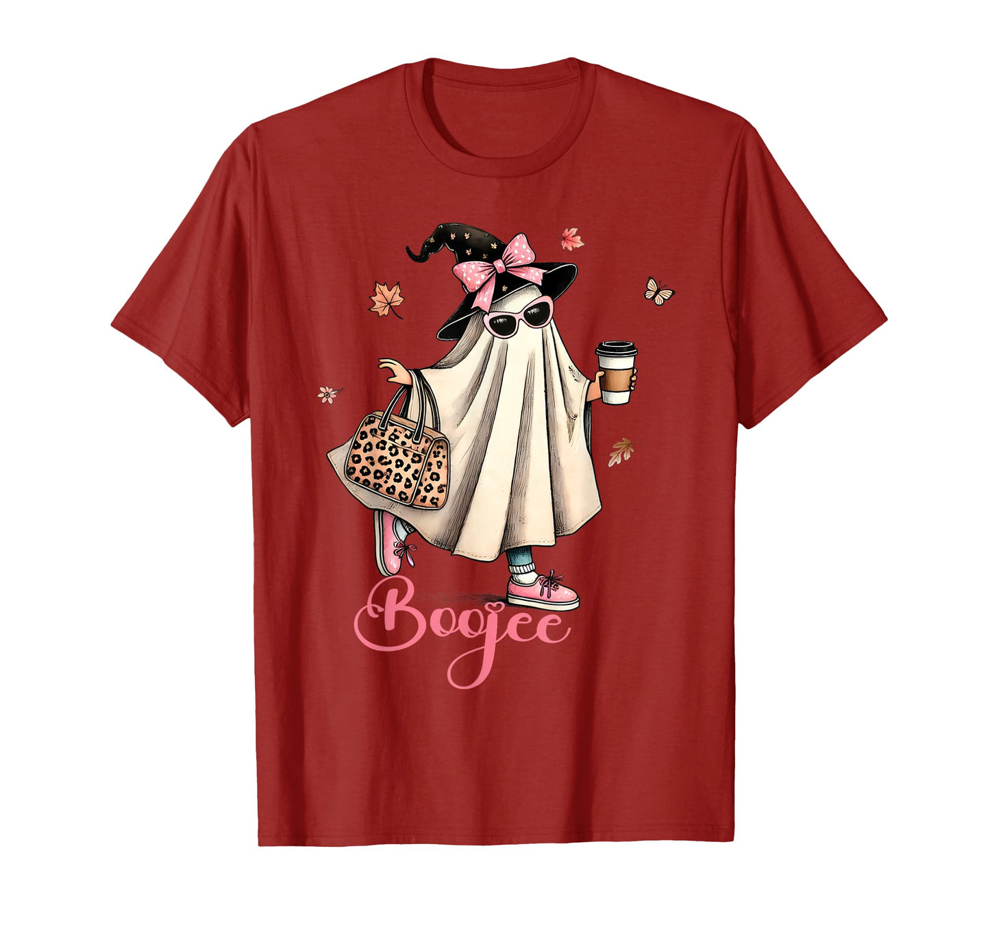 Boo Jee Ghost Drinking Coffee Coquette Bow Halloween Women T-Shirt