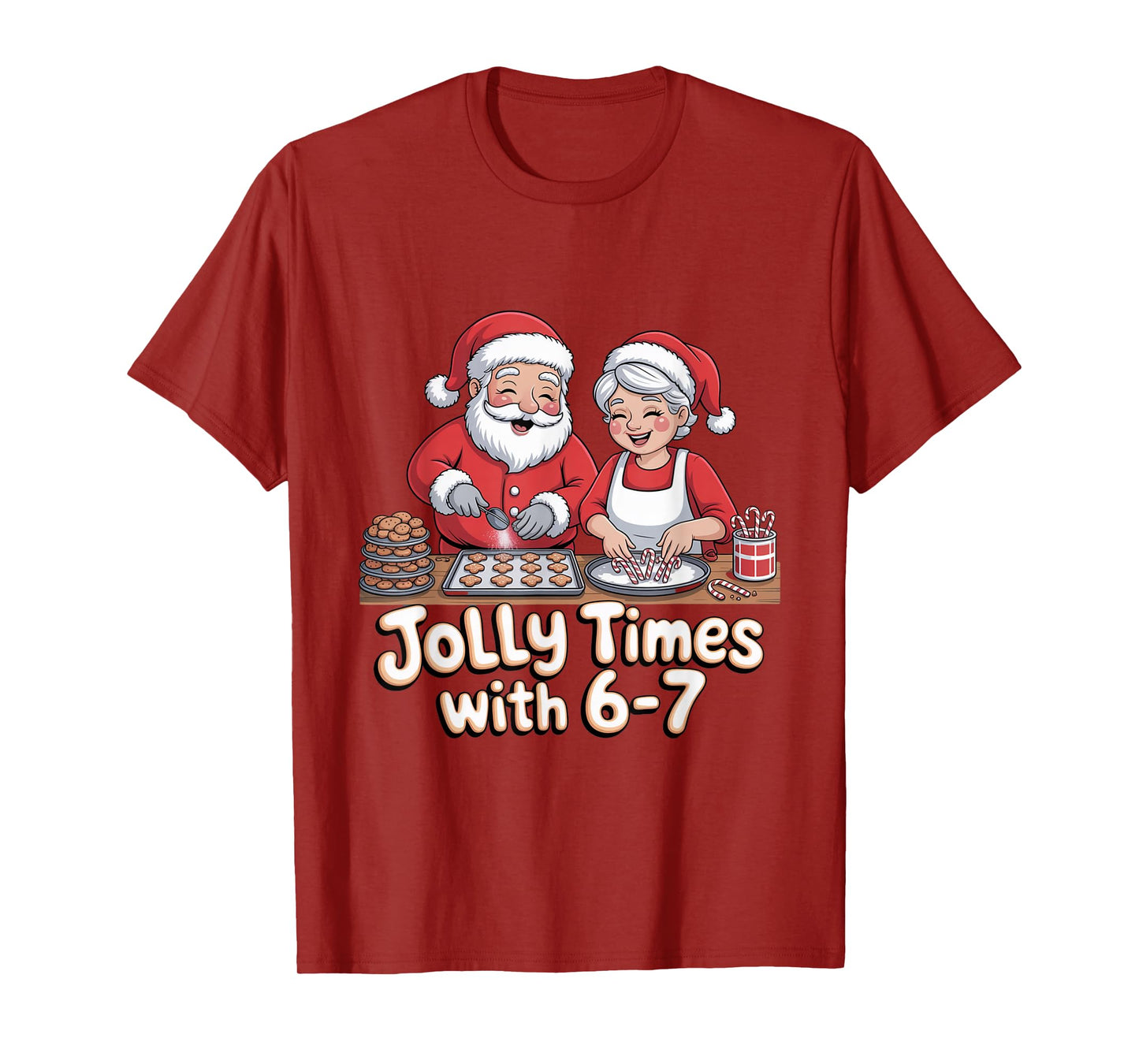 Funny 6 7 Six Seven Meme Christmas Santa Claus Women Men T-Shirt