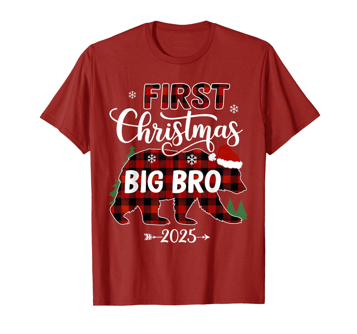 Pregnancy First Christmas Big Bro Red Plaid Bear Santa 2025 T-Shirt